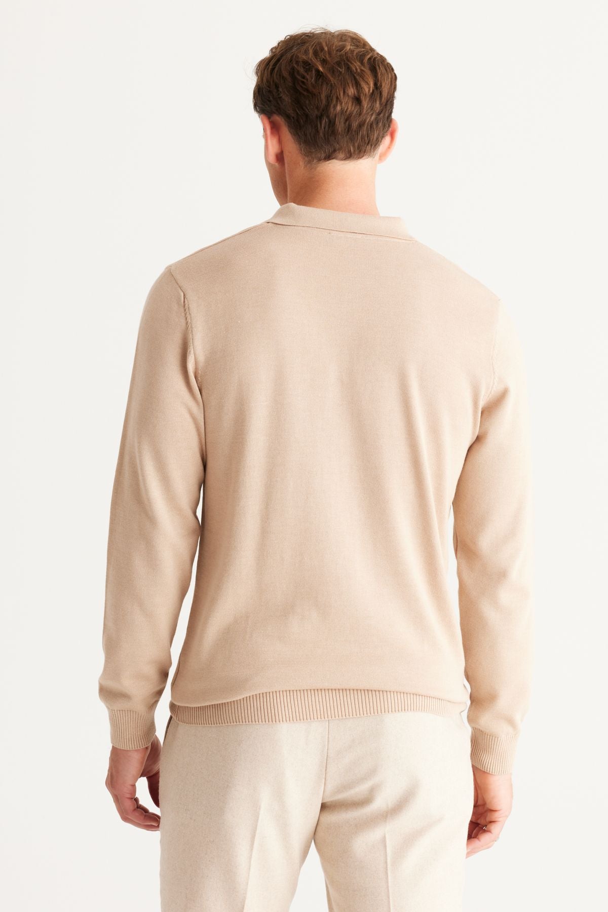 Men's Beige Melanj Standard Fit Normal Cut Polico Cotton Knitwear Sweater