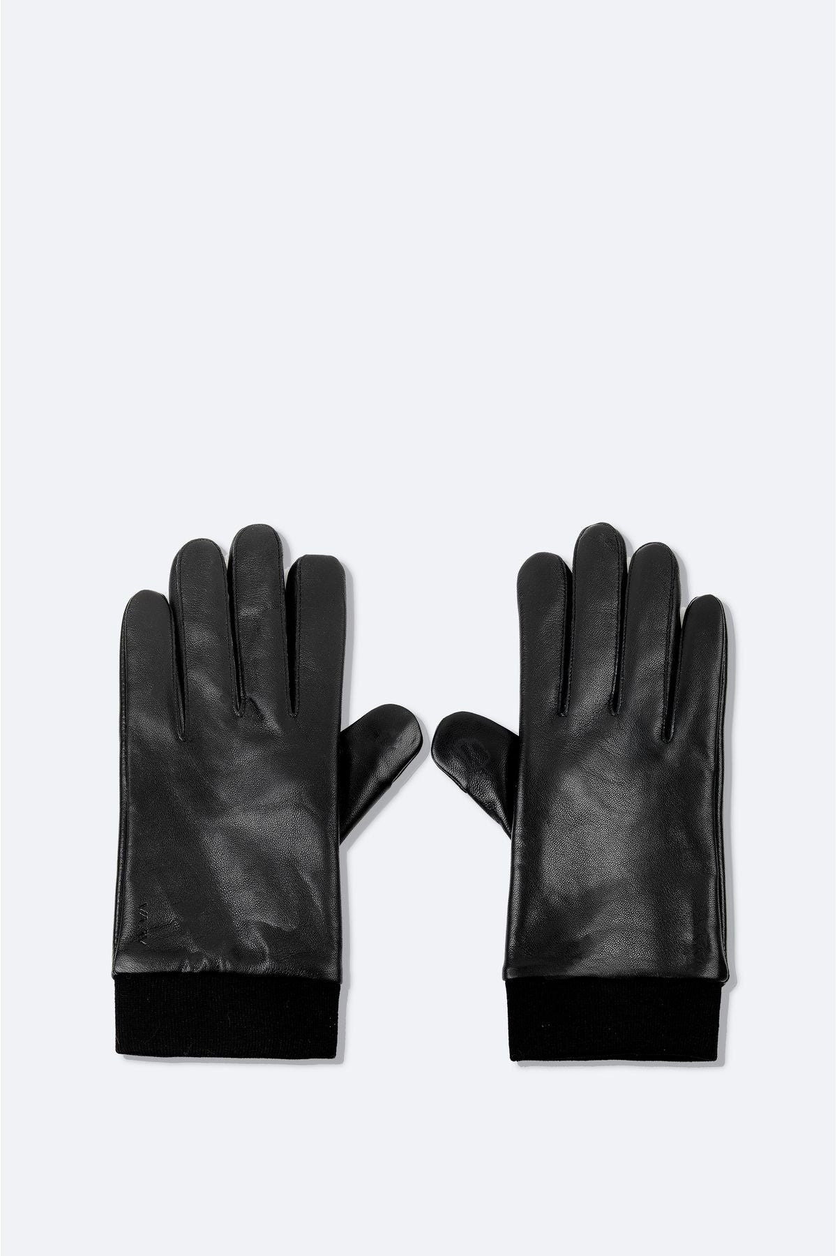 Men's black 100 %leather flat gloves A42y9700
