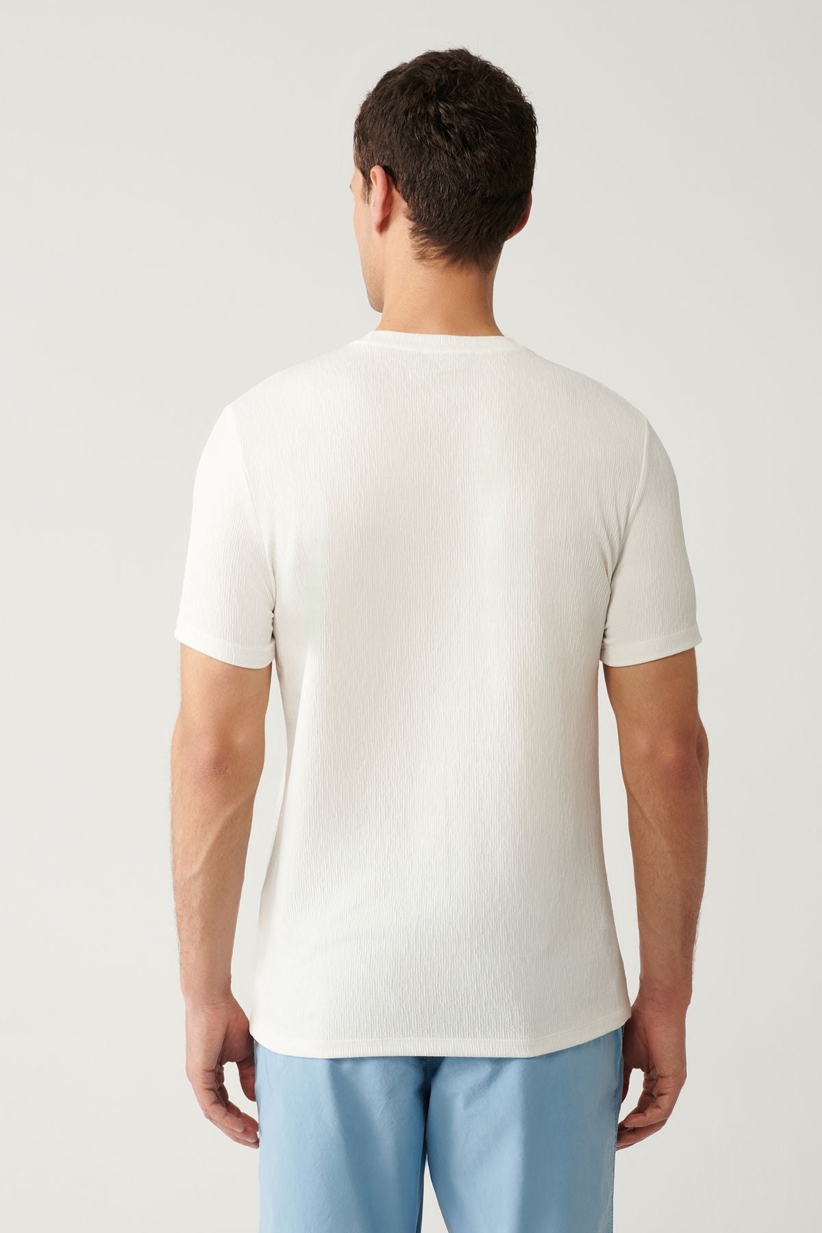 Men's white bike collar jacquard cotton T-shirt A41y1322