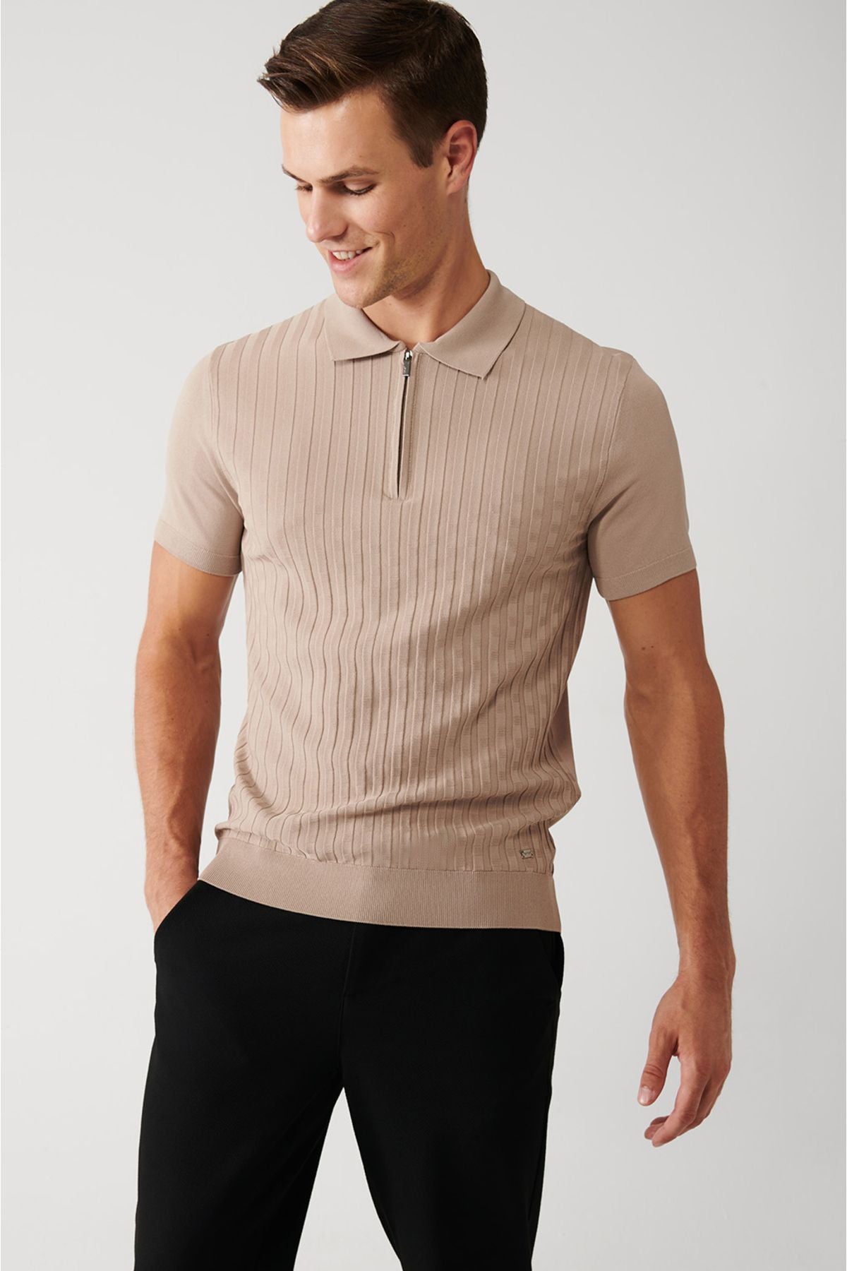 Men's mink zipper texture rayon knitwear t-shirt a32y5028