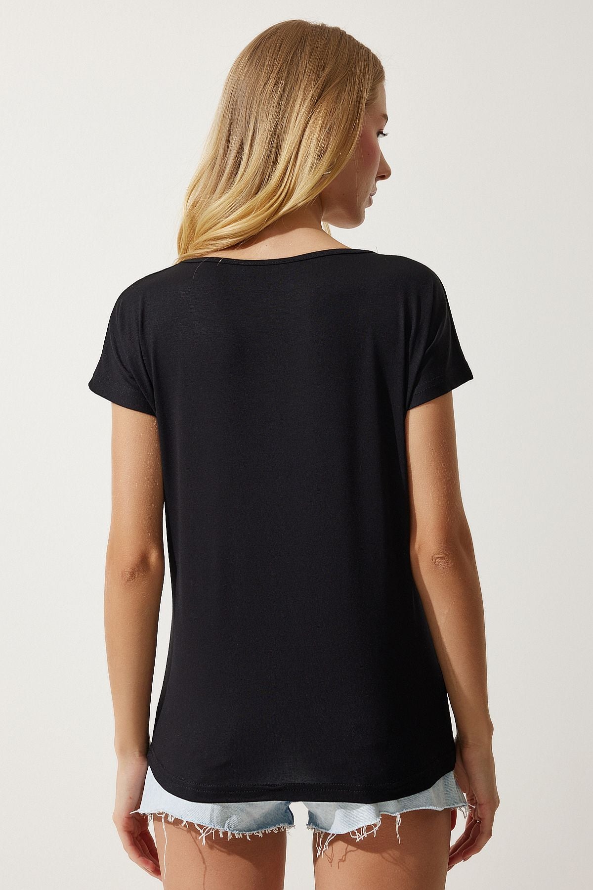 Female black lace detailed viscose blouse EN00607