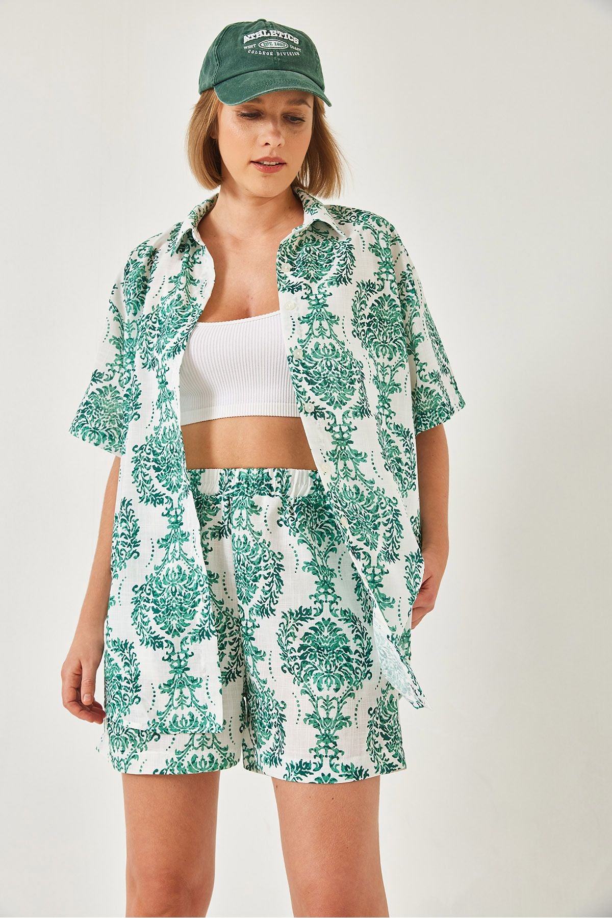 Women's tropical patterned weaving shirt shorts upset team 60255 60271035