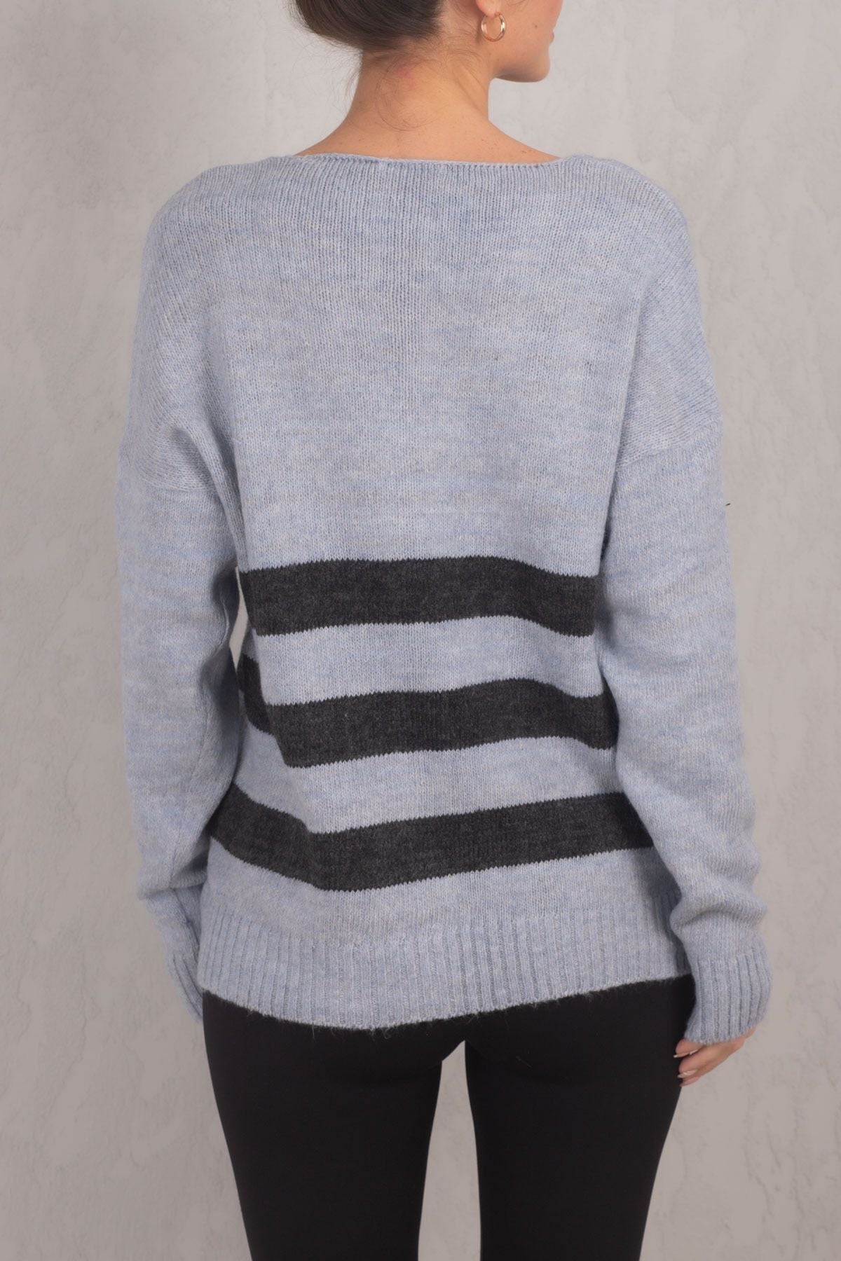 Woman Baby Blue Lily V Yaka striped knitwear sweater ARM-24K012016