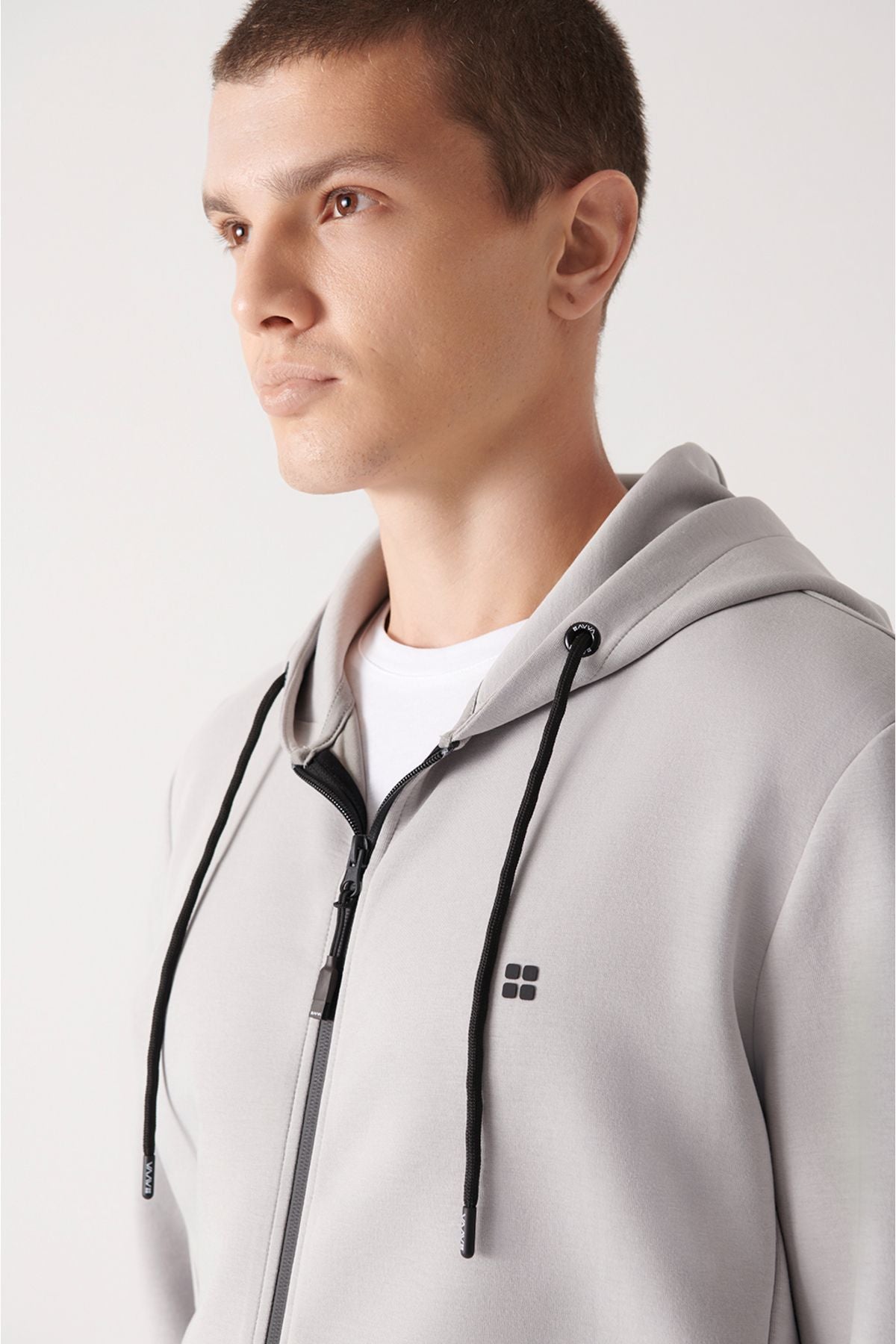 Men's Gray Hooded Interlok Fabric Zippered Sweatshirt B001102