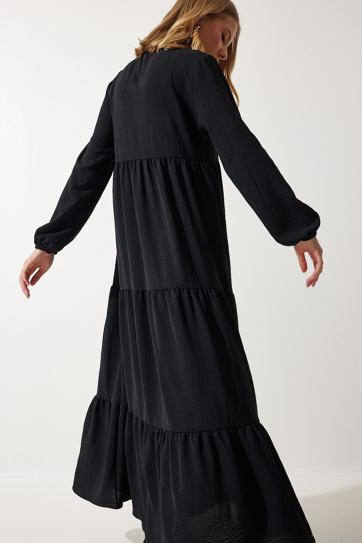 Female Black V -Neck Long Ayrobin Dress DD01315