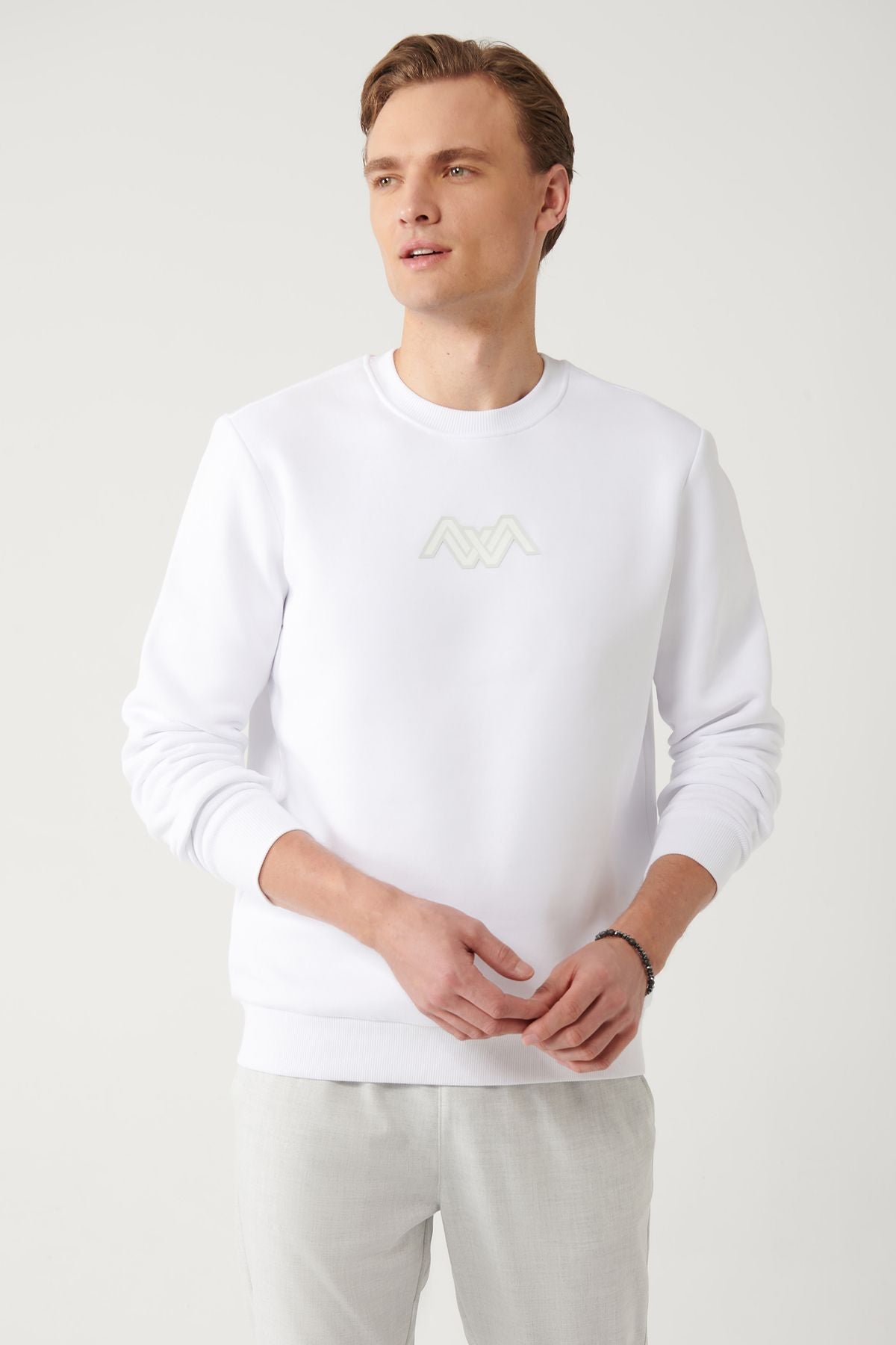 Men's White Bike Collar 3 -IP -Shadon Printed Sweatshirt A32y1273