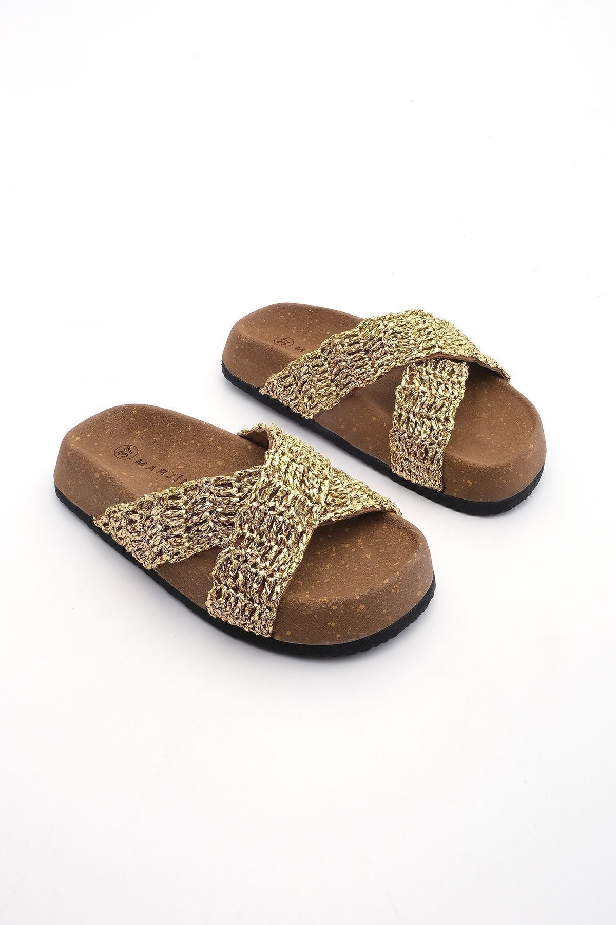 WOMEN'S HAND BRAND CRAFT BANDED MUSHROOM PATTERN BASE DAILY Slippers Gold