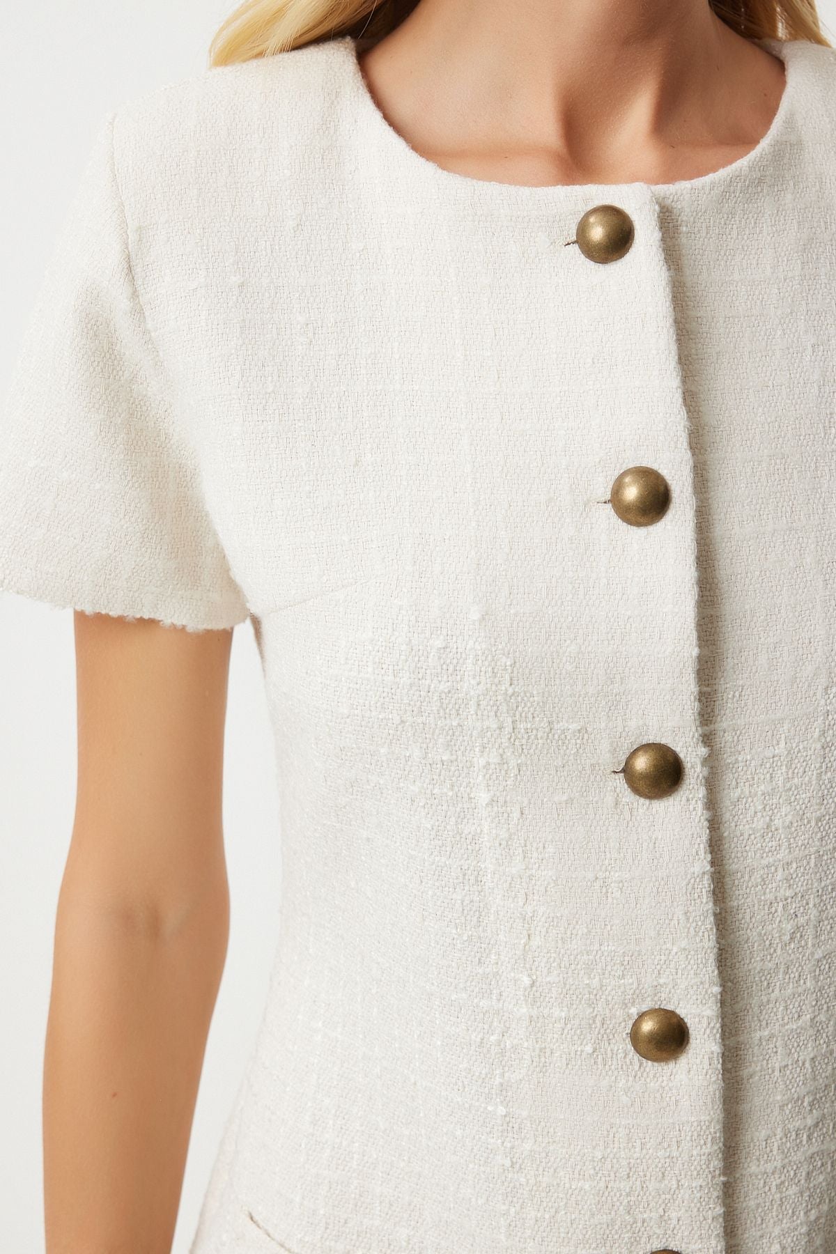 Female bone pocket buttoned mini tüvit dress kj00009
