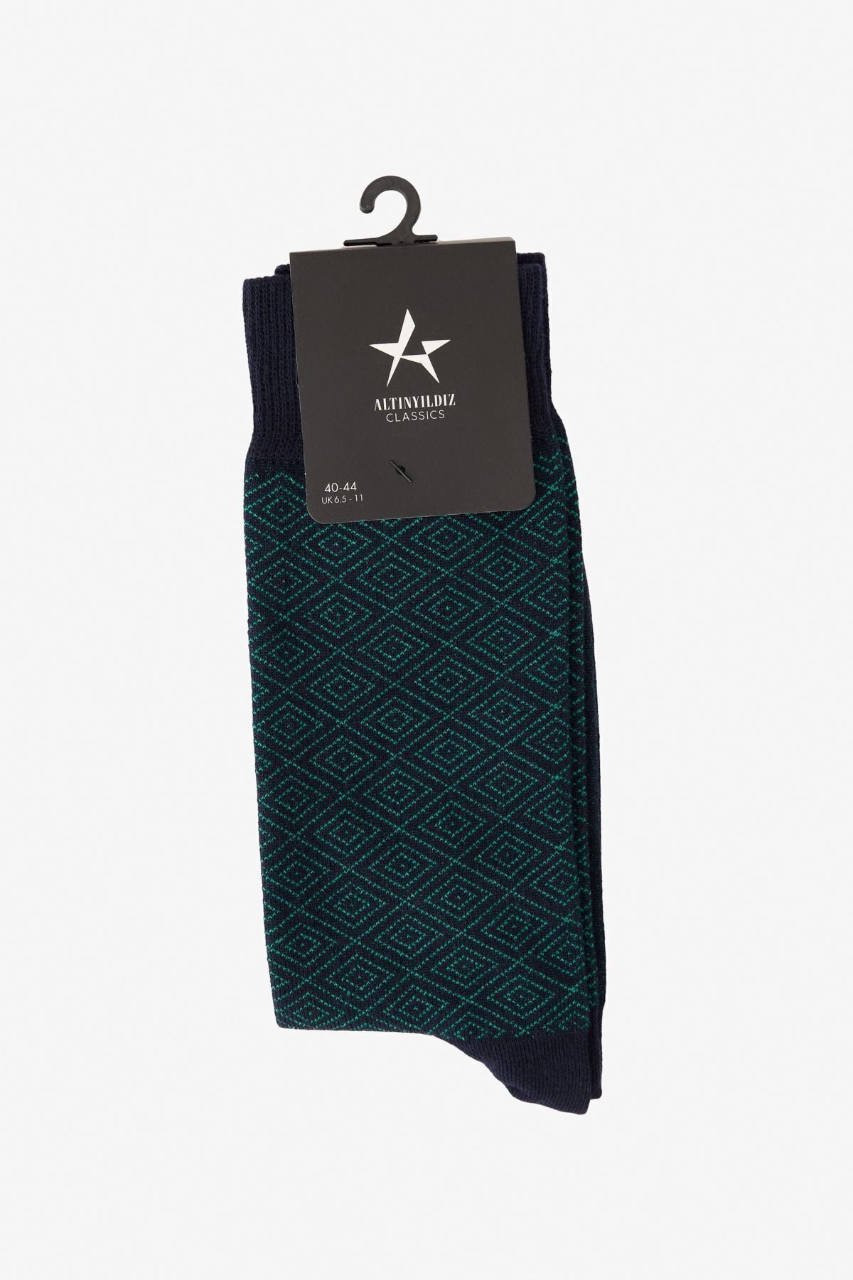 Men's navy blue-green patterned bambulu socket socks