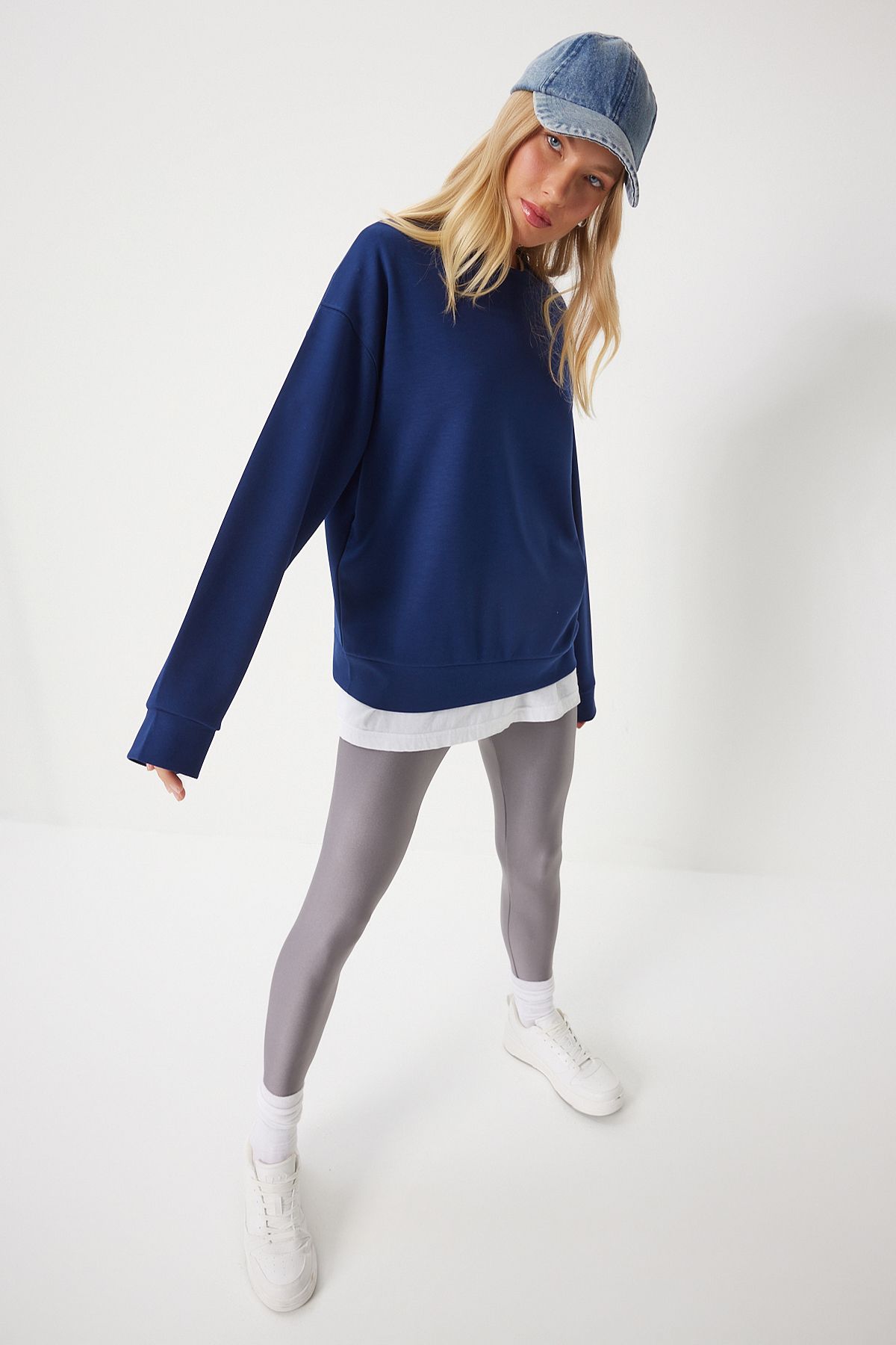 Woman Navy Basic Seasonal Modal Knitting Sweatshirt An00212