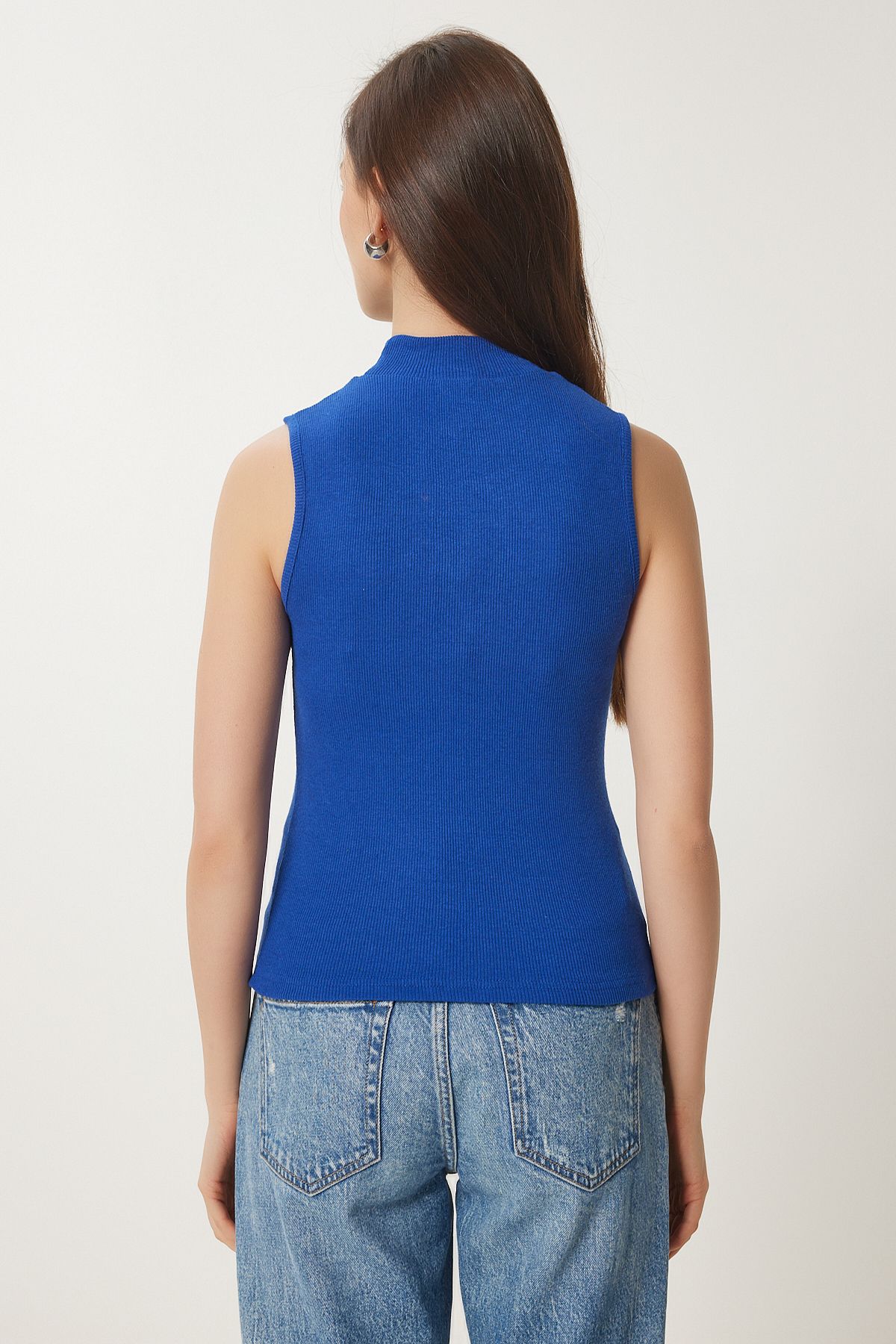 Woman Dark Blue Turtle Cotton Knitting Blouse GT00004