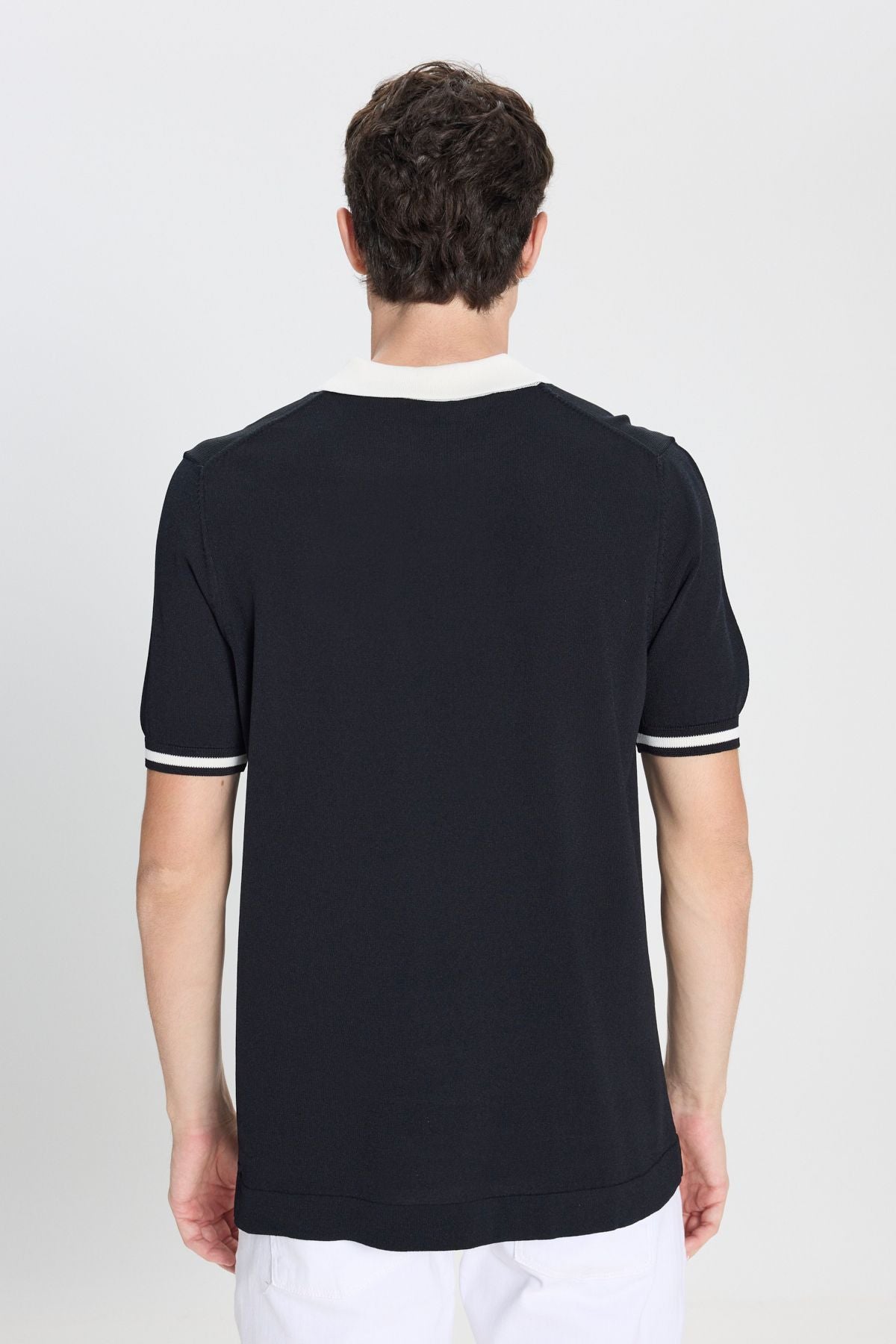 Men's Black-Ekru Standard Fit Normal Cut Polico Trich T-shirt