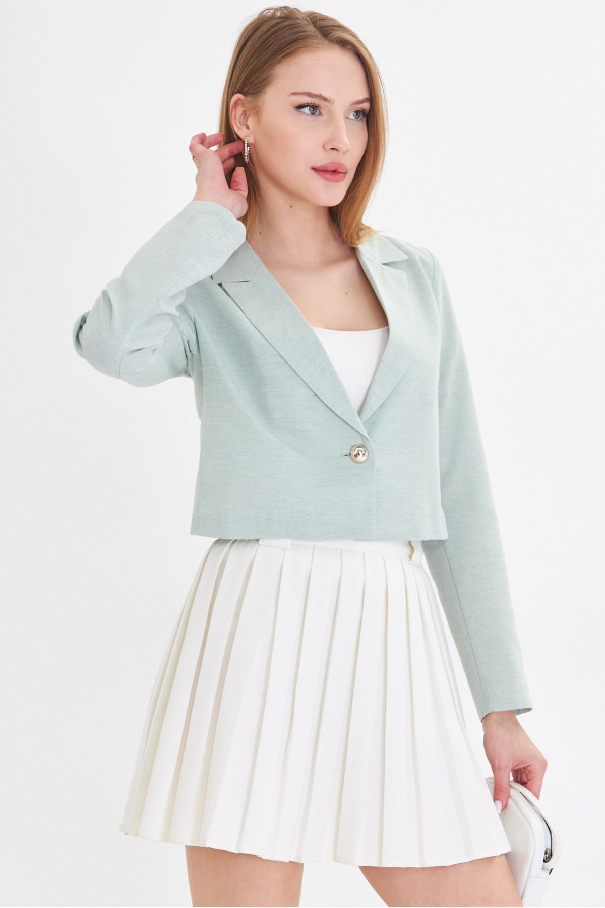 Female Mint Single button Crop jacket ARM-23Y001064