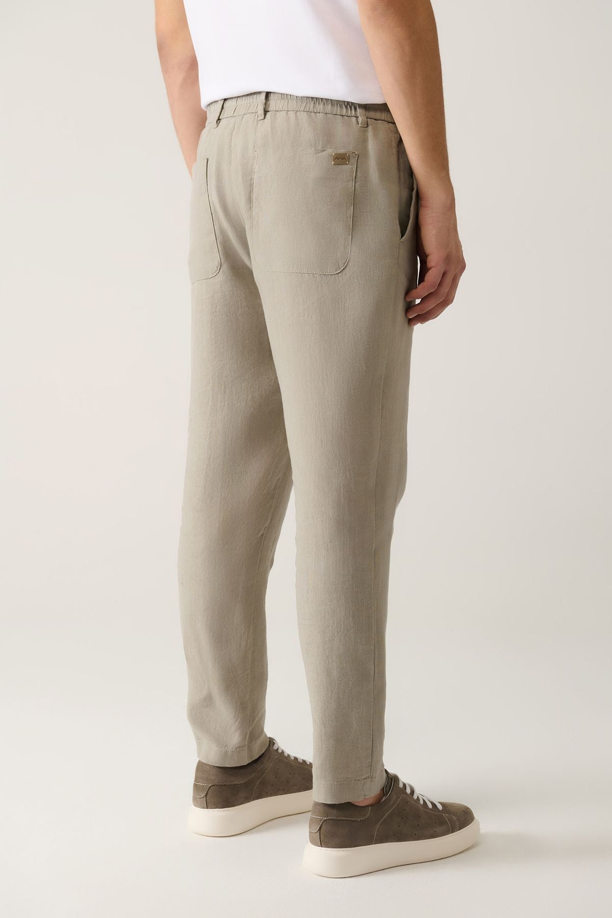 Men's gray waist tire 100 %linen ISSOS Pants B003032