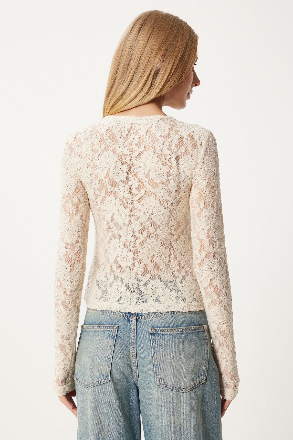 Women's Crey Transparent Lace Woven Blouse UL00040