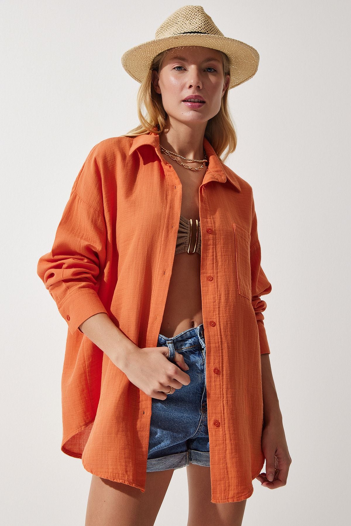 Female Oranj Pocket Oversize Müslin Shirt MX00150