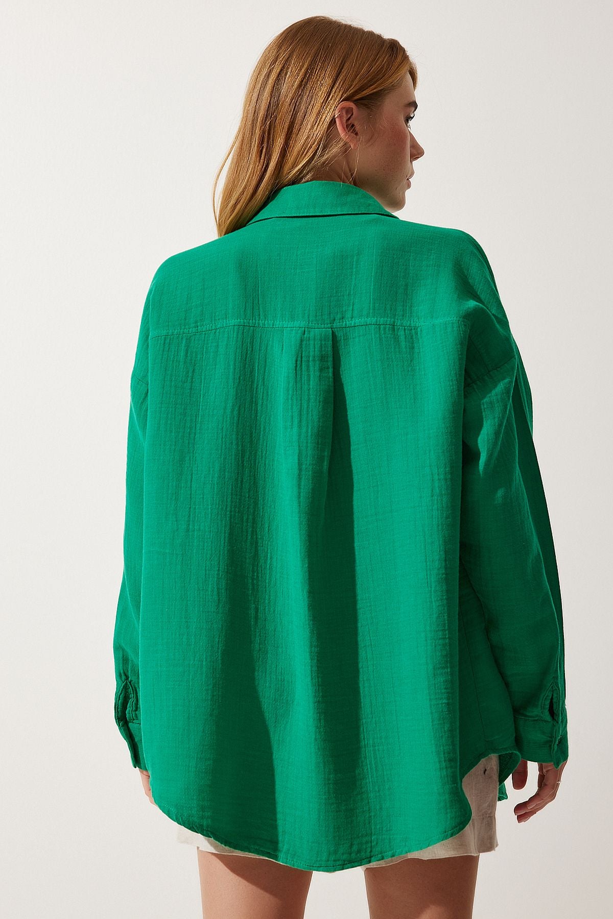 Female Green Pocket Oversize Müslin Shirt MX00150