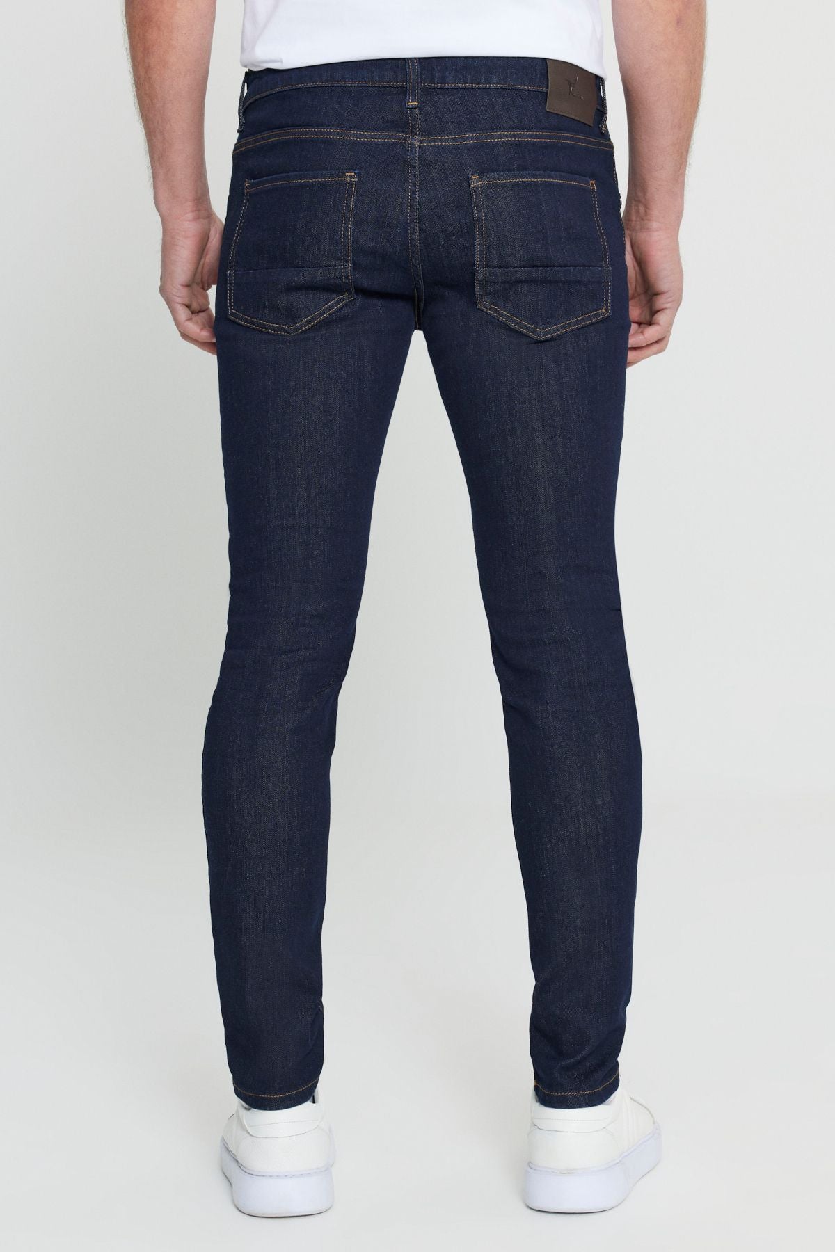 Men's dark navy blue extra slim fit narrow cut cotton flexible rıis jean jeans denim