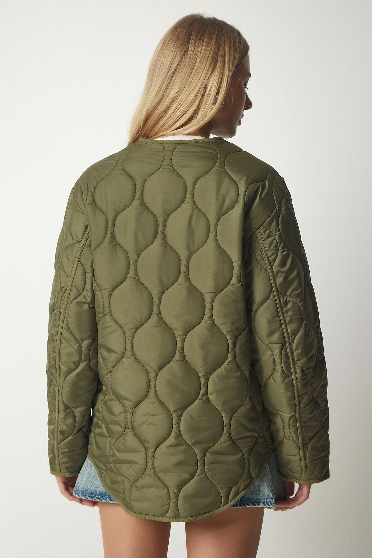 Kadın Haki Cepli Oversize Kapitone Mont DZ00098
