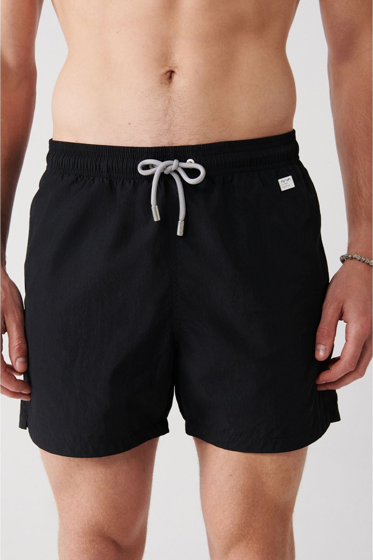 Men's Black Fast Drying Standard Length Flat Special Transport Bag Swimsuit Sea Short A31y3800