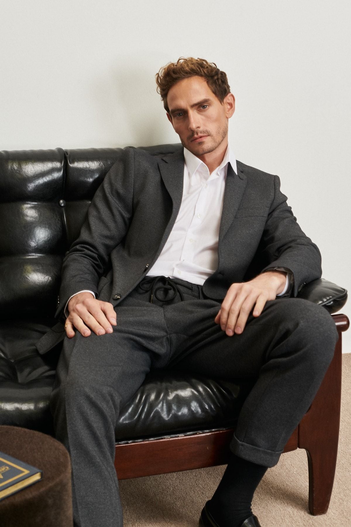 Men's anthracite extra slim fit narrow cut swallow collar diagonal patterned suit suits