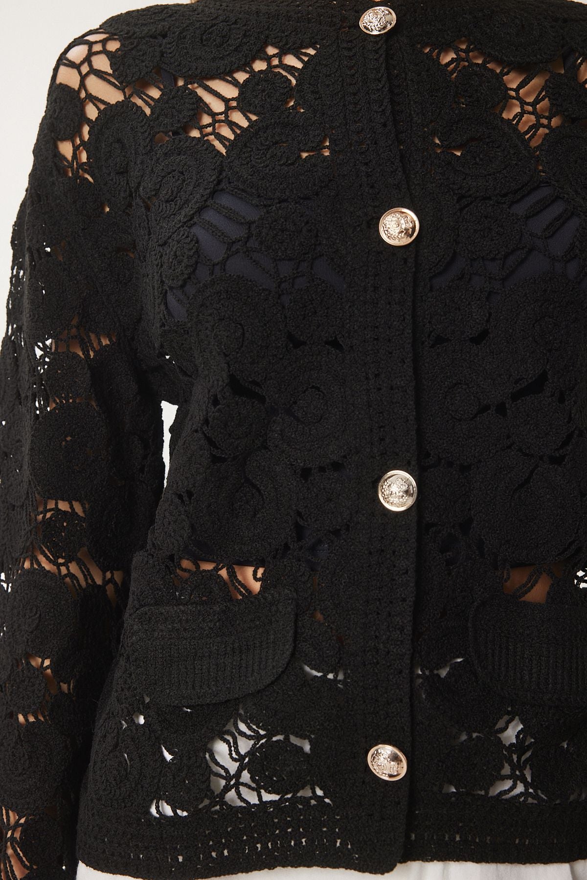 Female Black Flower Seasonal Triko Cardigan ES00175