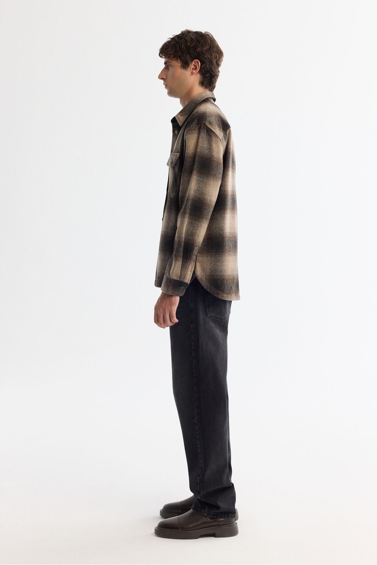 Men's Coffee Classic Neck Cotton Plant woolen shirt jacket A42Y2116