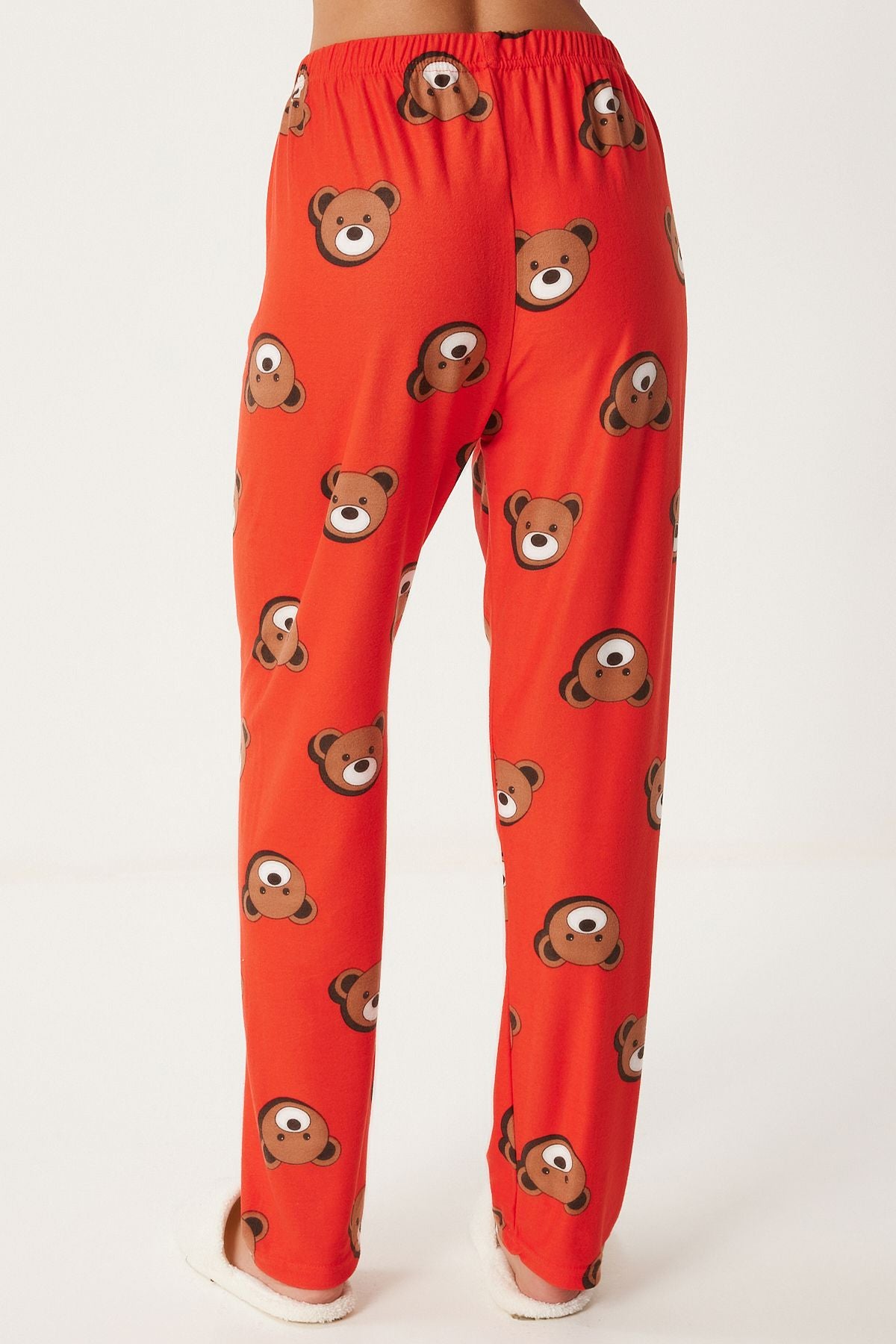 Woman Red Patterned Velvet Textured Knitting Pajama Set FP00008