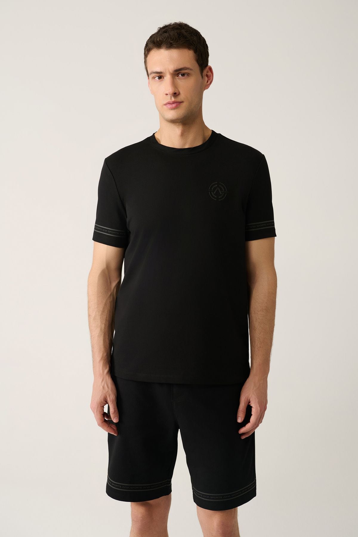 Men's black bike collar jersey fabric printed t-shirt A41y1107