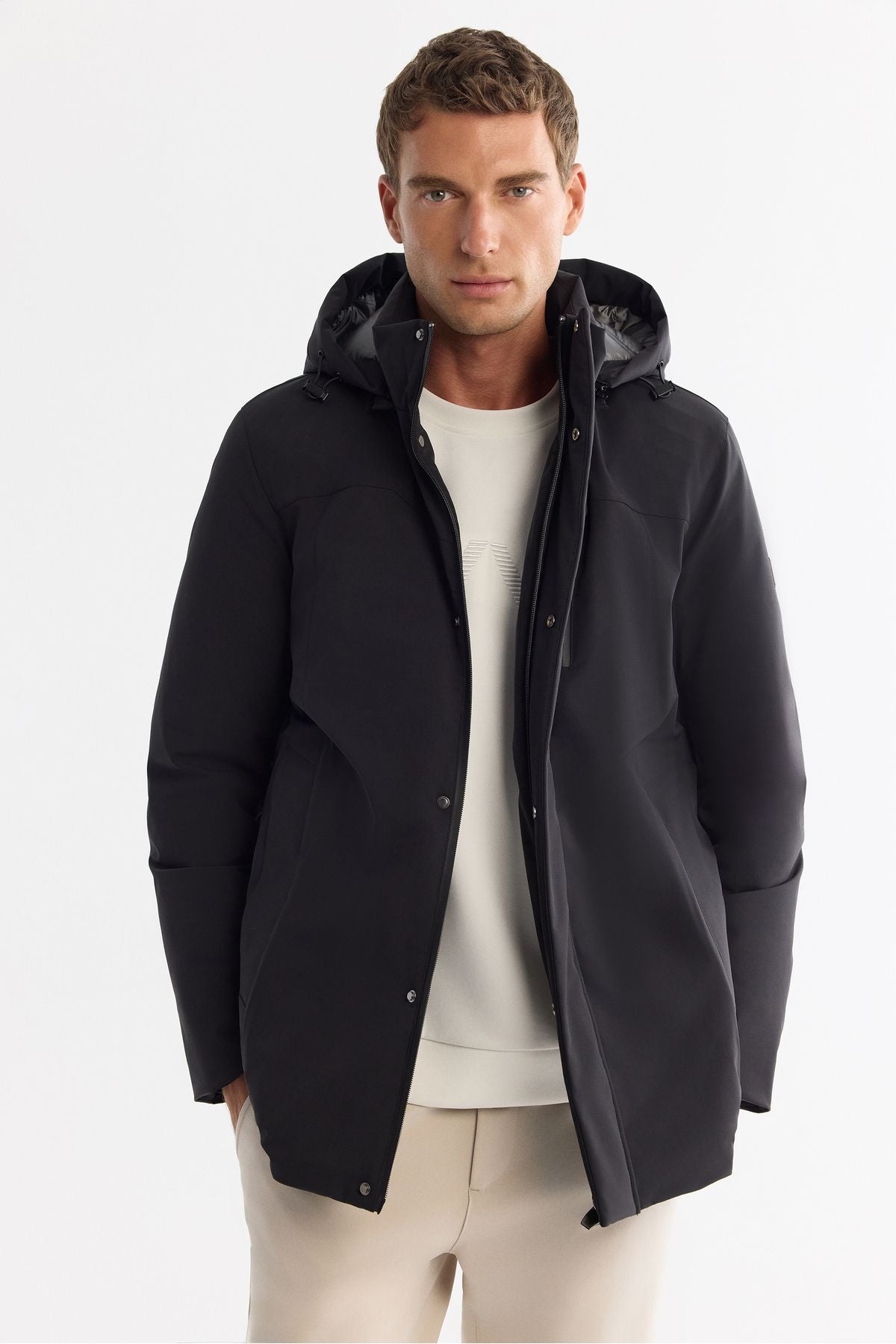 Men's Black Removal Water Repulsive Windproof Duck Hair Long Mont A42y6151
