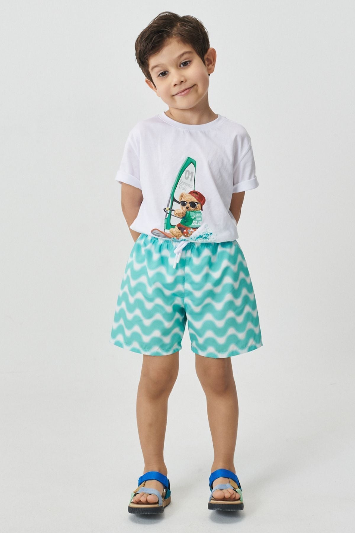 Men's White MINT standard fit Normal Cutting Fast Drying Patterned Pocket Children's Mayo Sea Short