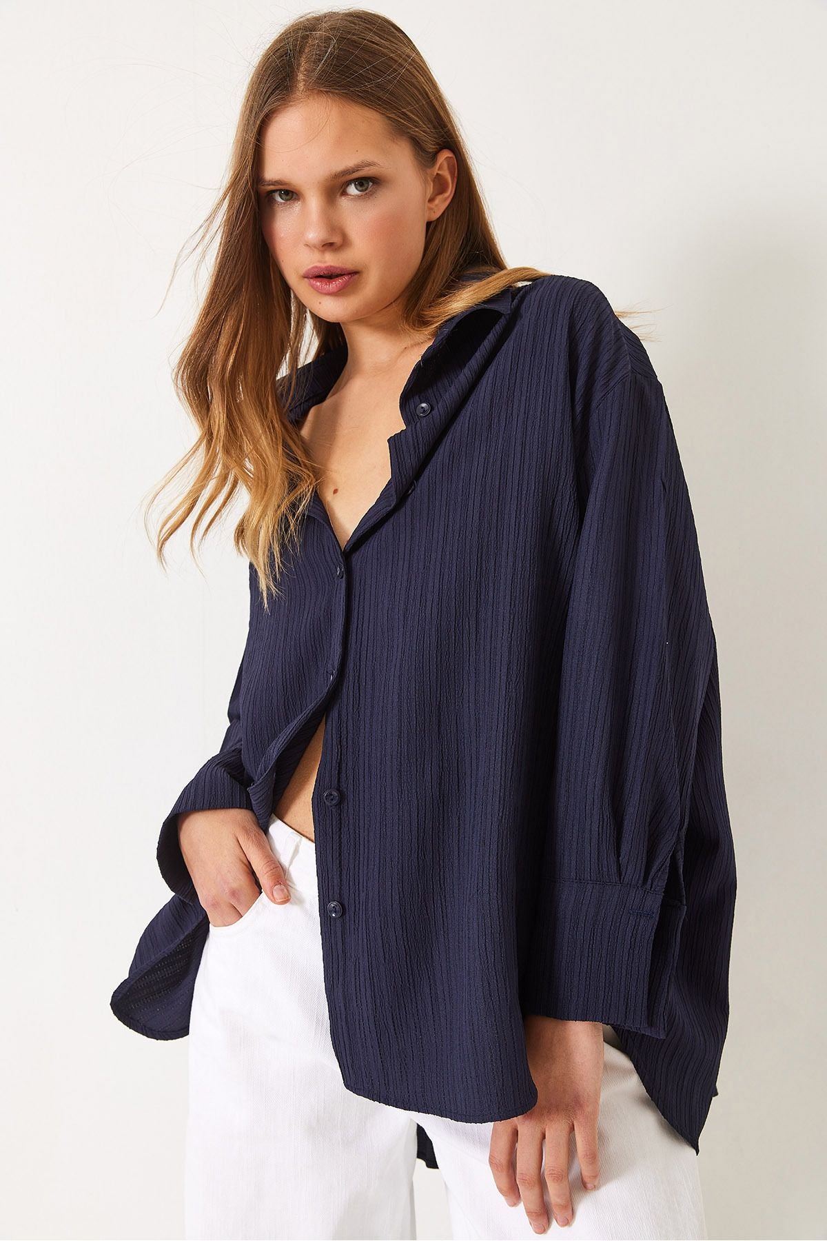 Woman Low Shoulder Oversize Basic Bürümcük Shirt 60392 60271069