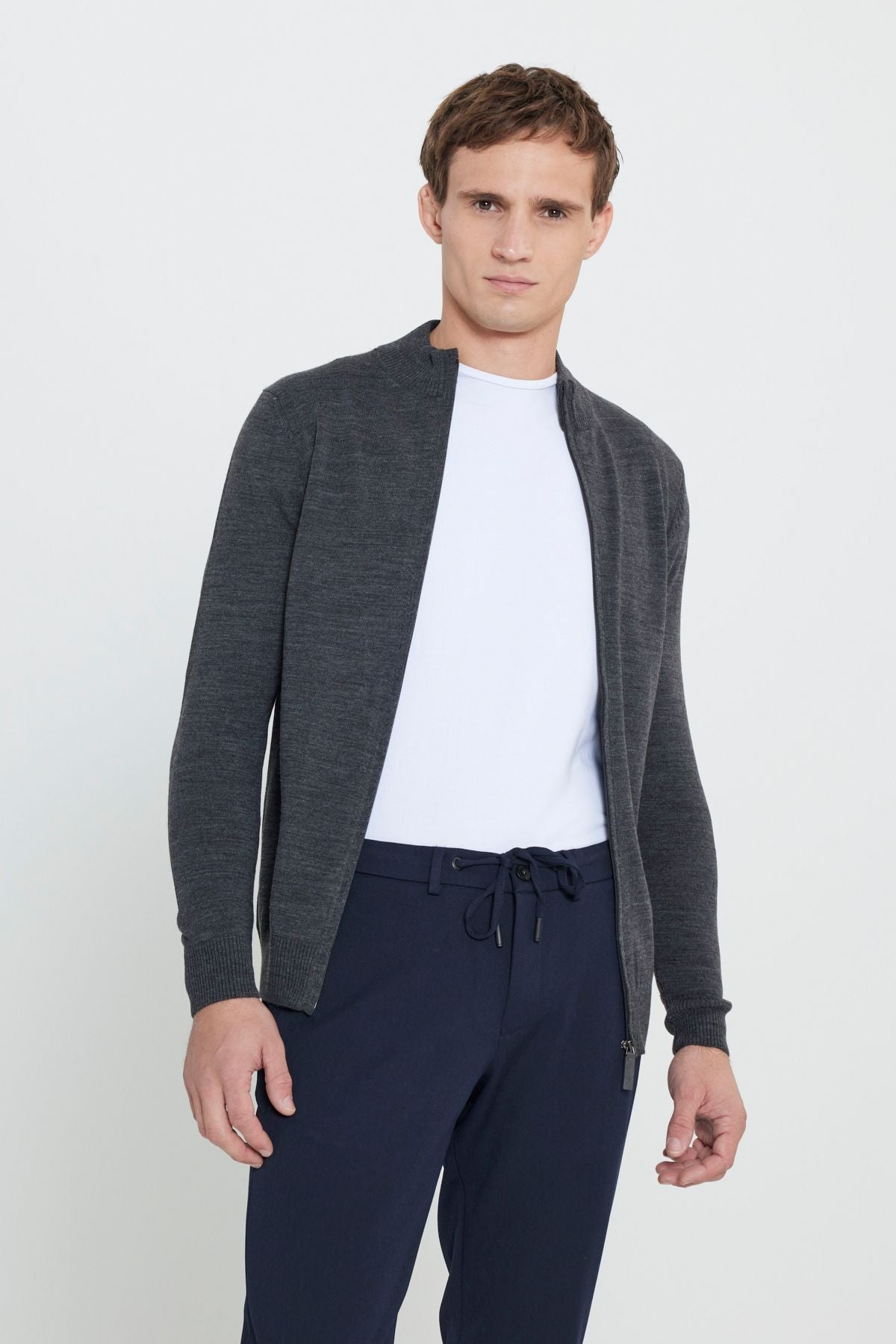 Men's anthracite-melanj Flash Normal Normal Normal Cut Ortak Triko Cardigan