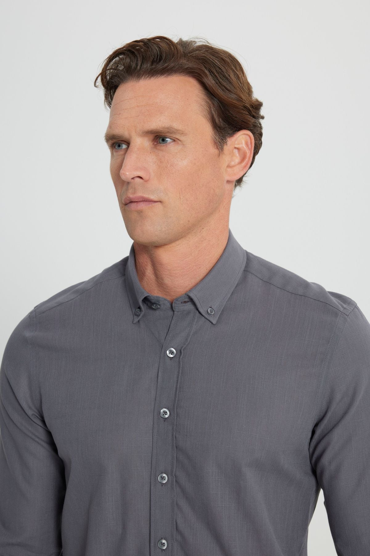 Men's anthracite 100 %cotton breathing fabric pennant oxford slim fit button collar shirt