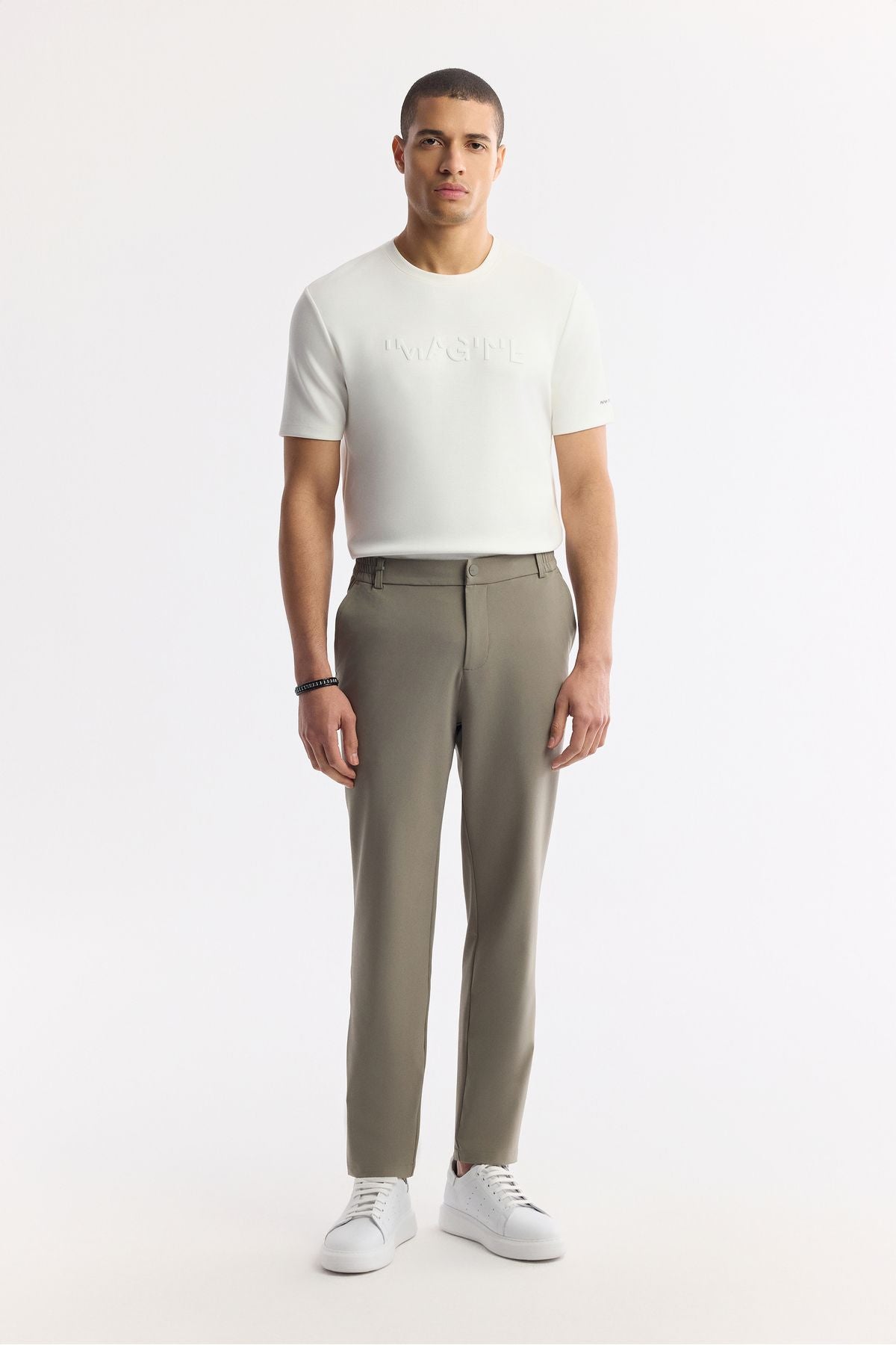 Men's khaki as well as rubber fabric nora slim fit pants A51y3077