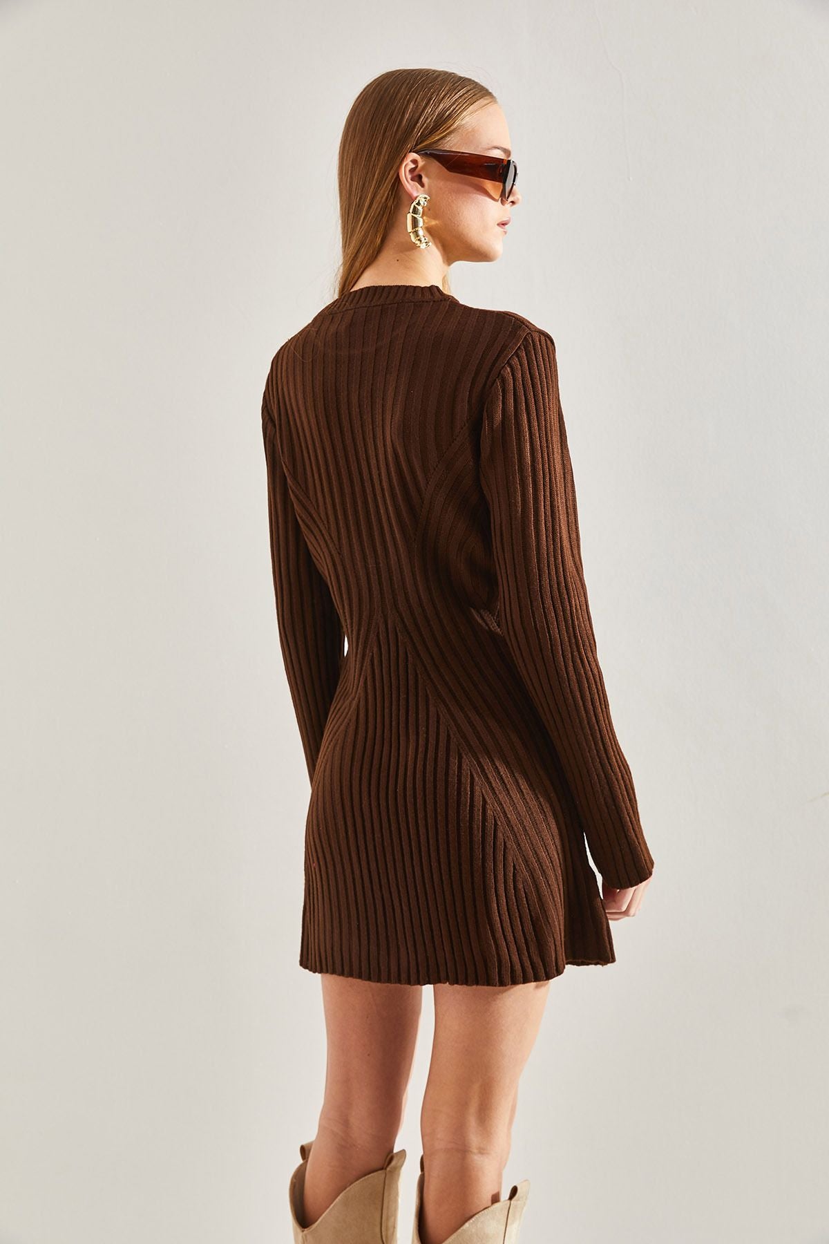 Female Bicycle Collar Conspuent Knitwear Dress
