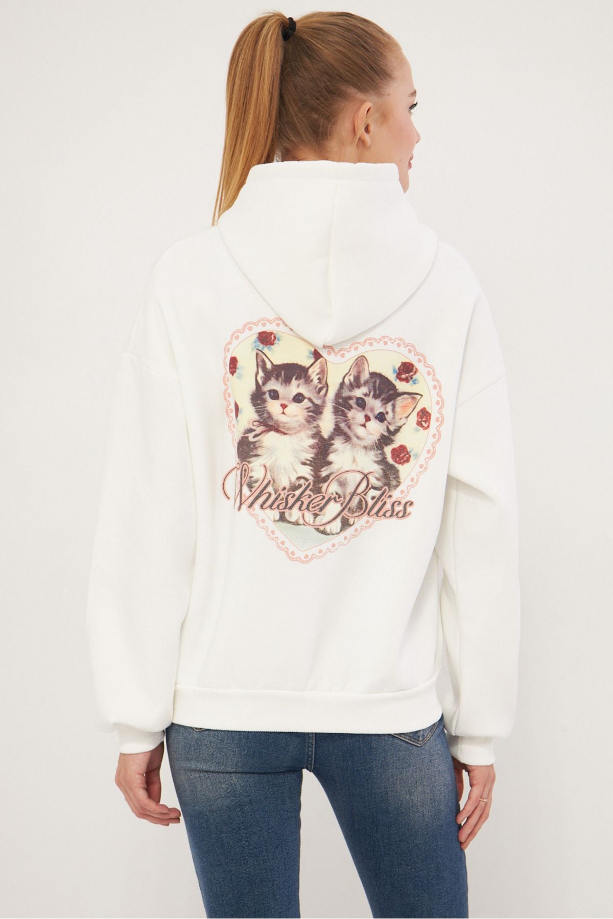 Woman White Hooded Stered Sweatshirt ARM-25K001046