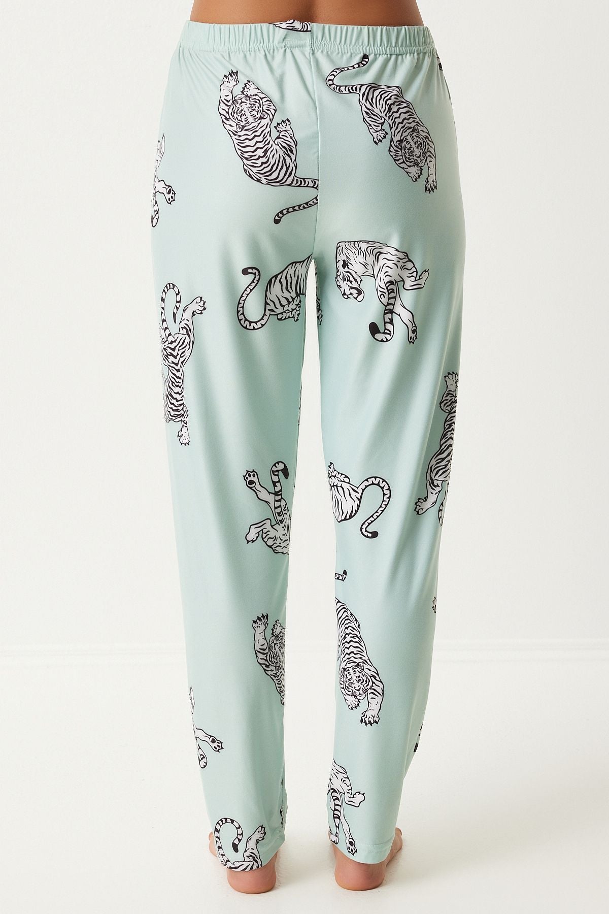 WOMEN'S WATER GREEN PATTERN PATTERNED Pants Knitting Pajama Set FP00006