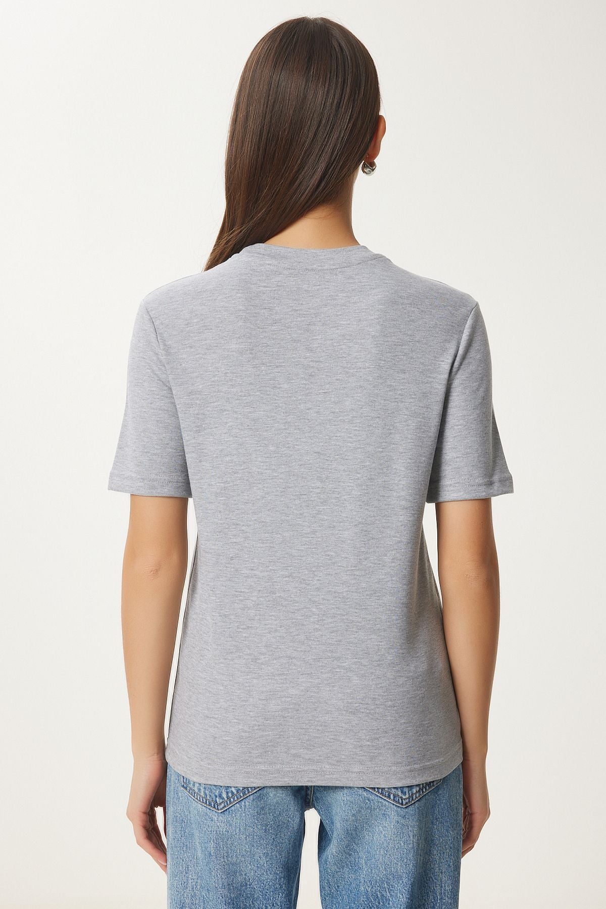 Women's Gray Melanj Cotton Basic Knitting T-Shirt AG00001