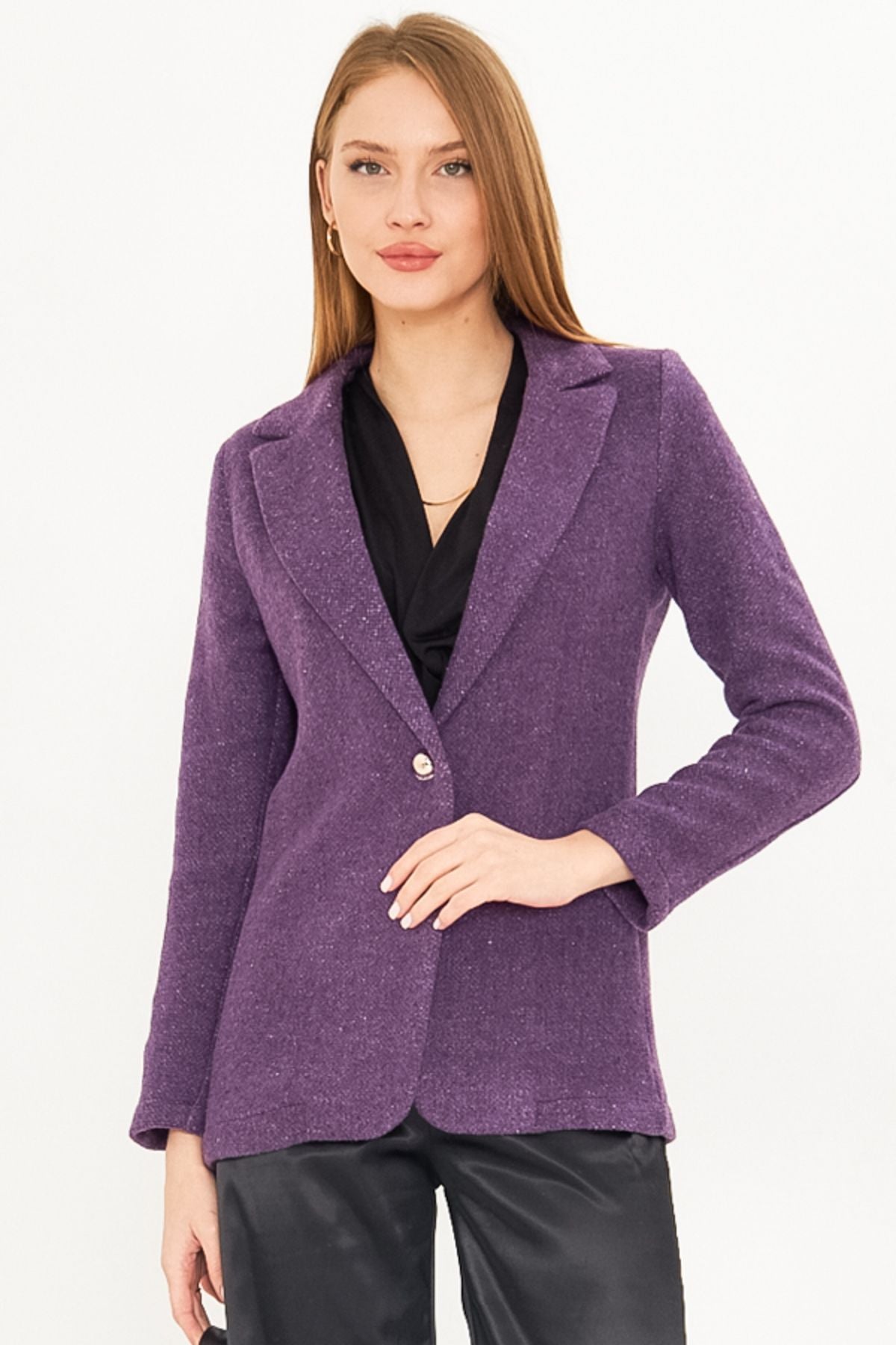 Woman purple single button stamp jacket ARM-25K001082