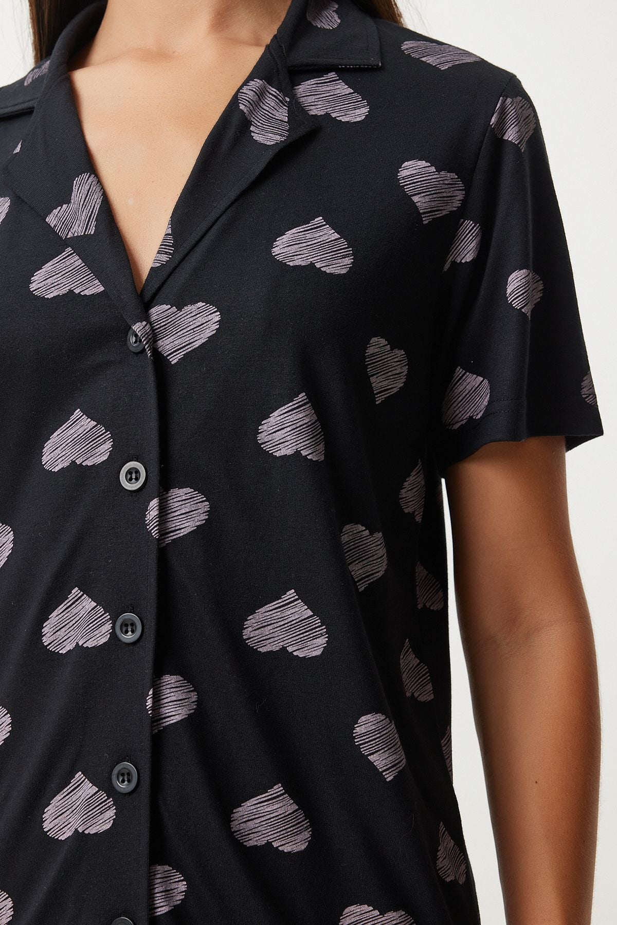 Female Black Heart Shirt Short Pajama Set EC00041