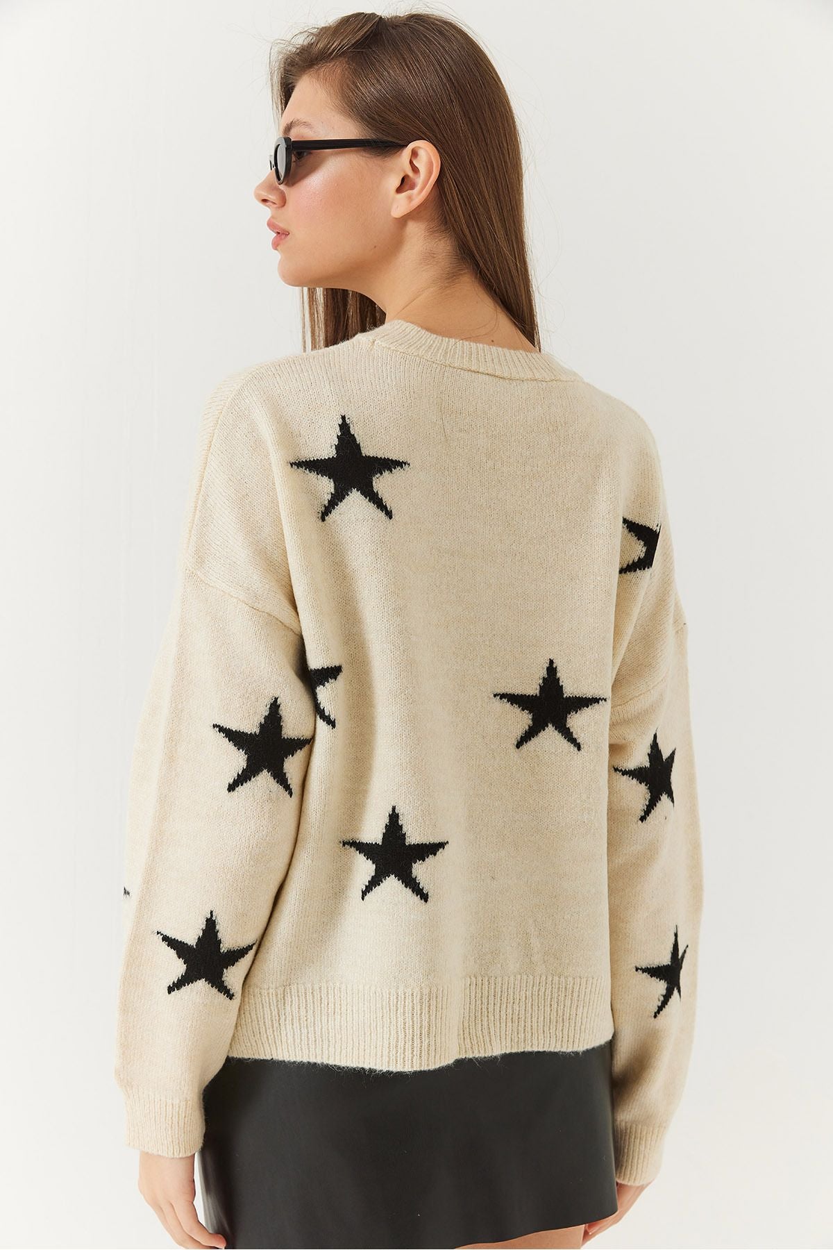 Female Bike collar star patterned knitwear sweater 20247536