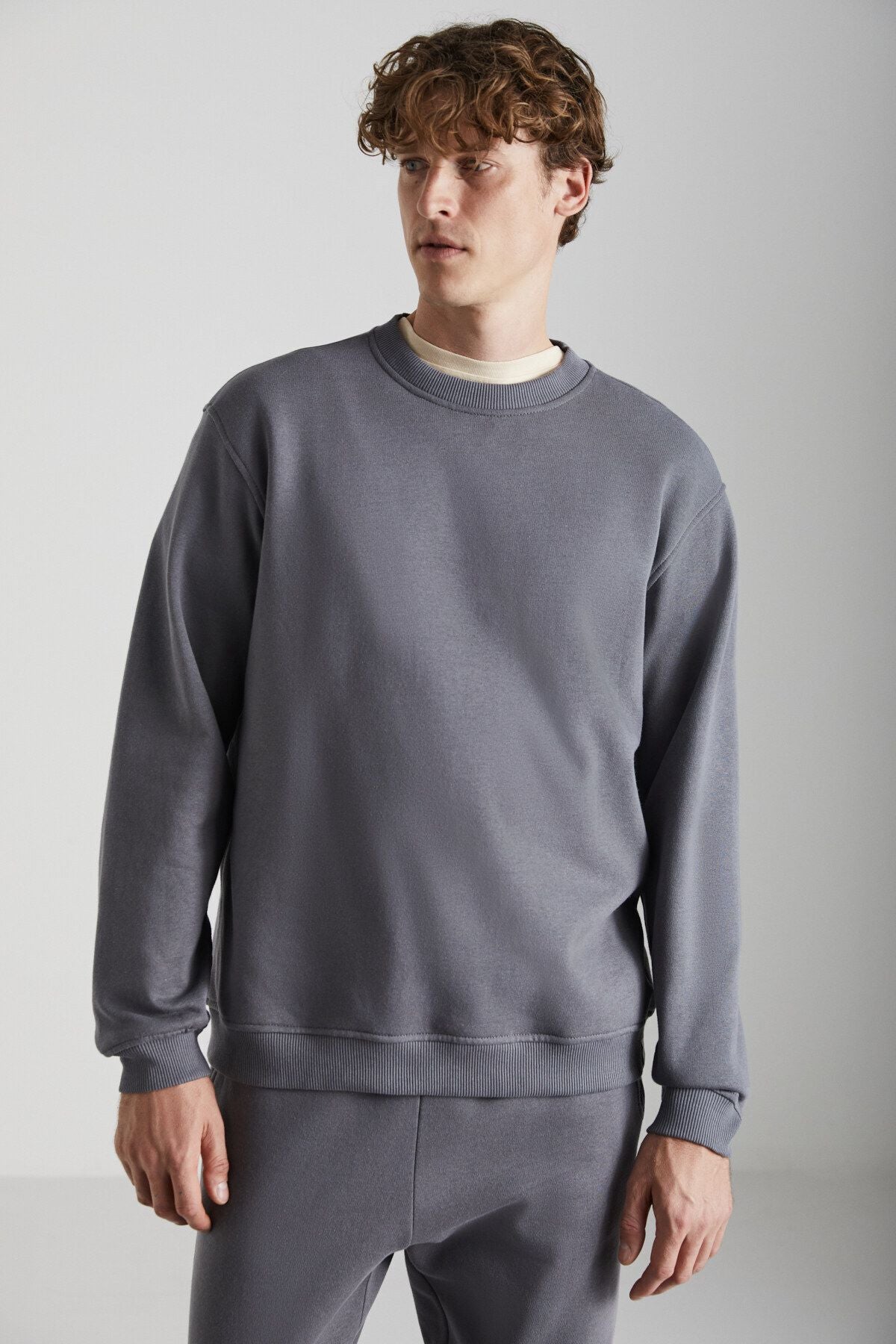 Adams Male Men's Fleece Hot 3 Triple Knitting 100 %Organic Cotton Regular Fit Gray Sweatshirt