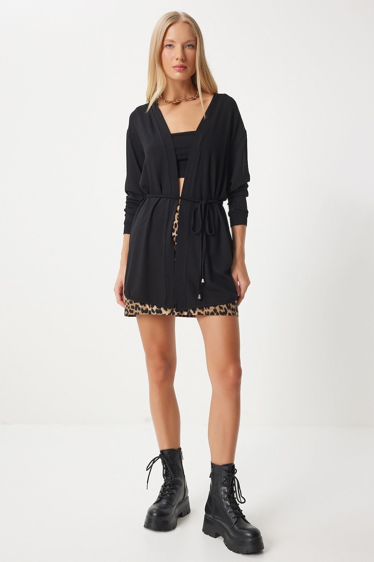 Women's Black Seasonal Knitting Knitwear Cardigan EN00620