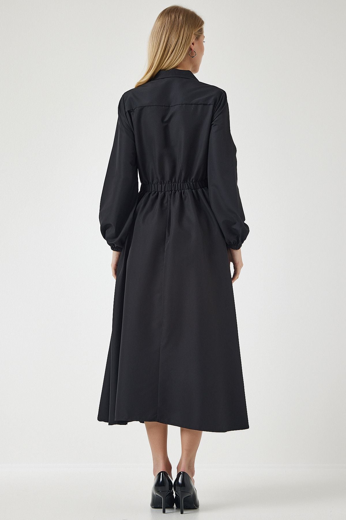 Female black zipper seasonal weaving dress trench coat DD01298