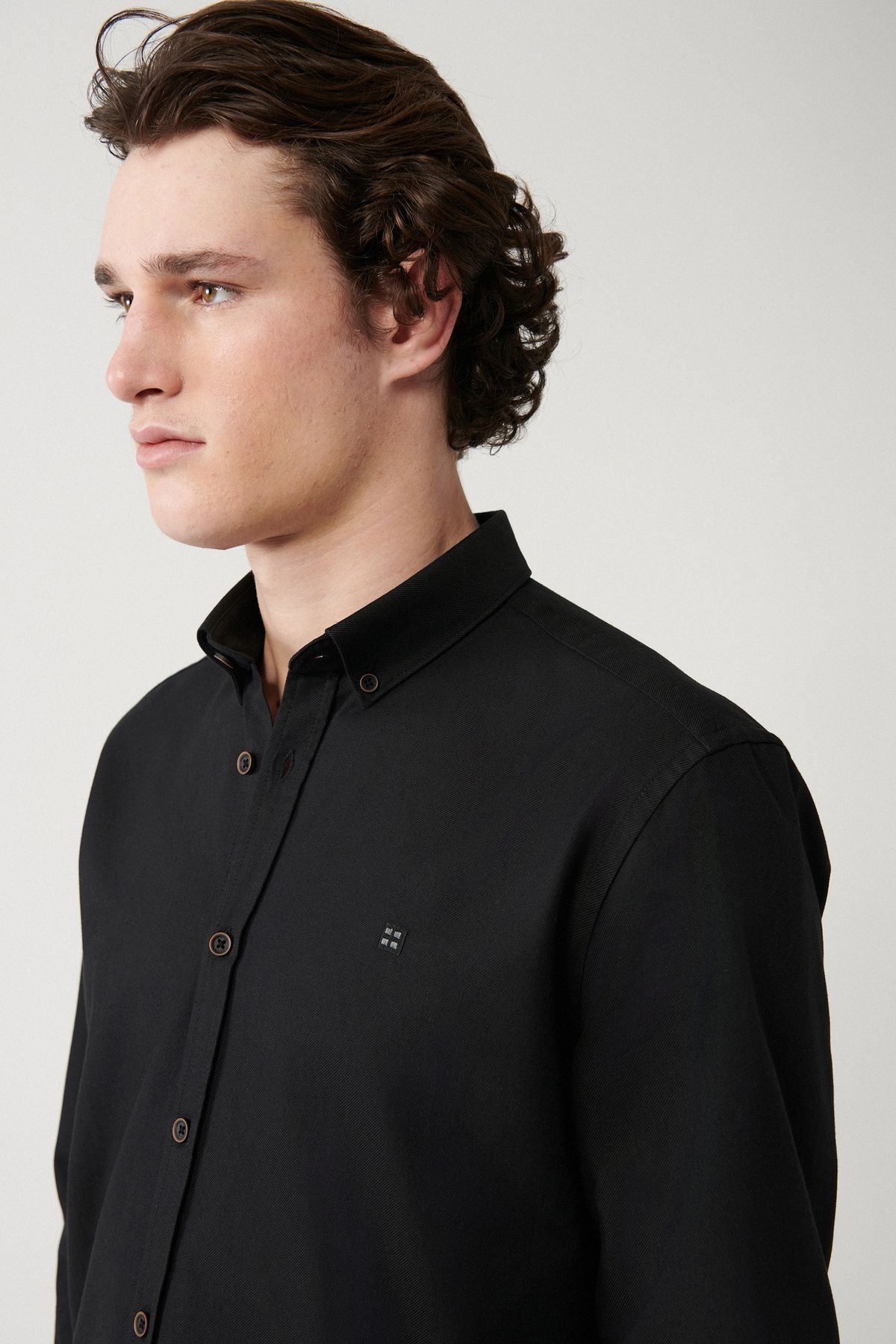 Men's black 100 %cotton button with collar shirt A32Y2120