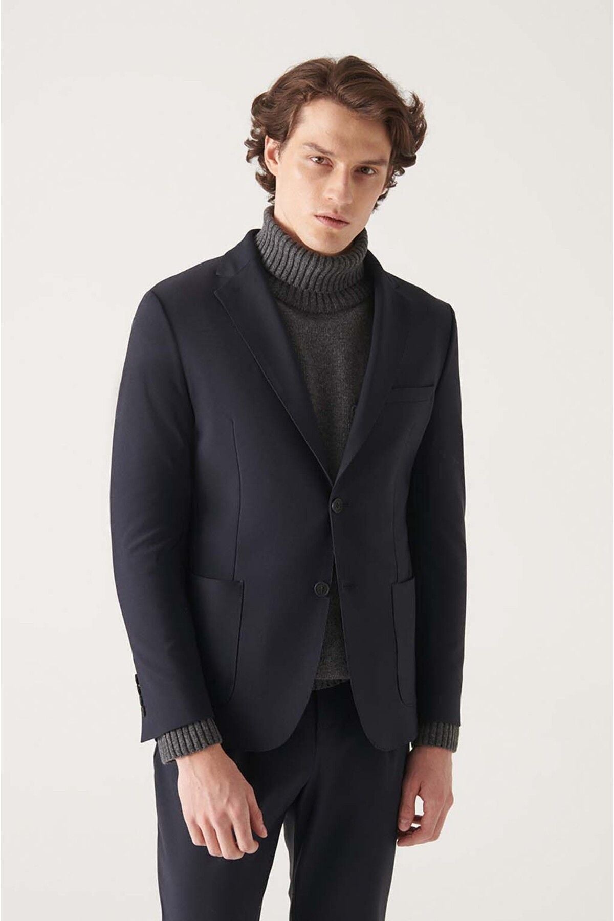 Men's Navy Blue Water Driving Fabric Suit Suit Jacket A22y4011