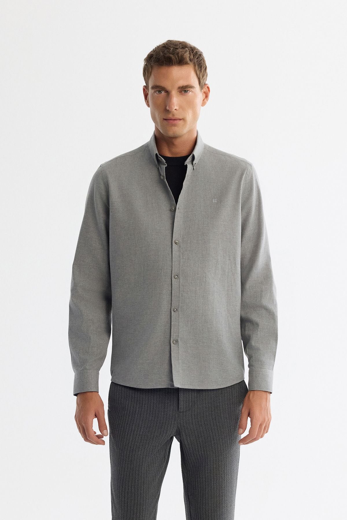 Men's gray button collar 100 %cotton shirt B002033