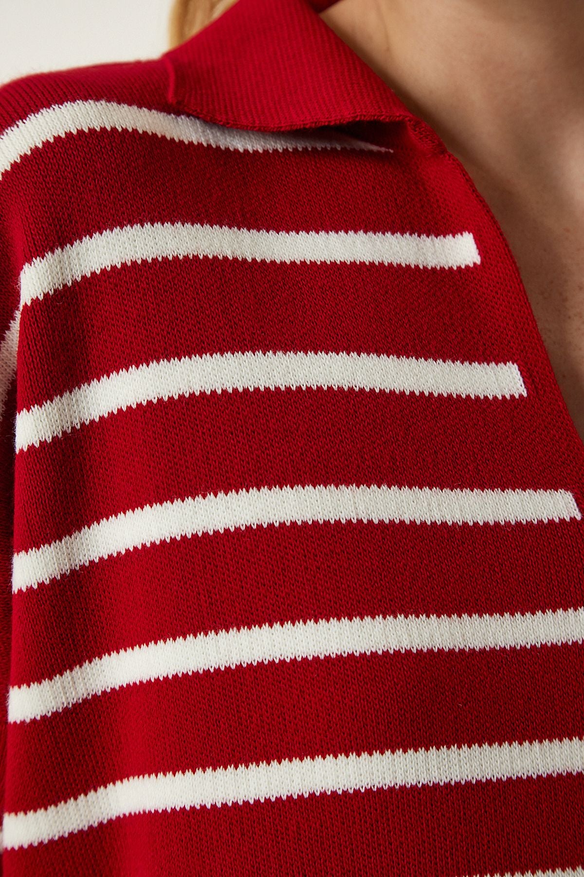 Woman Red Polo Yaka Crop Knitwear sweater US00293