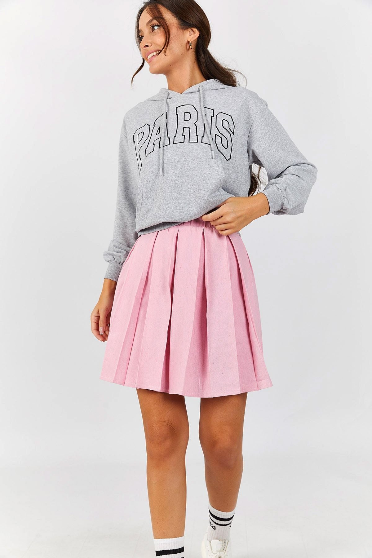 Woman Pink Short Kloş Skirt ARM-22K001013